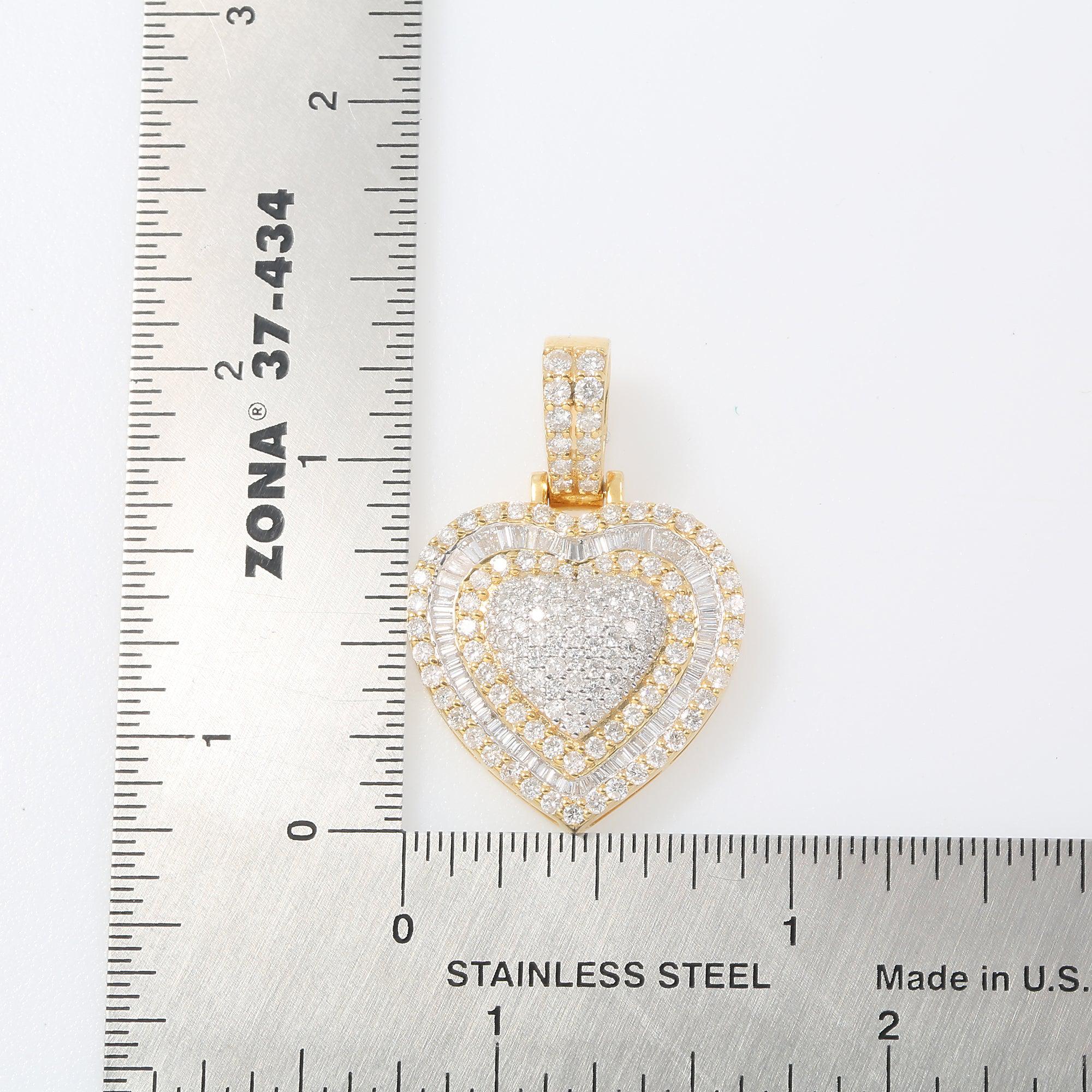 10K GOLD BAGUETTE AND ROUND DIAMOND HEART PENDANT 2.15 CT