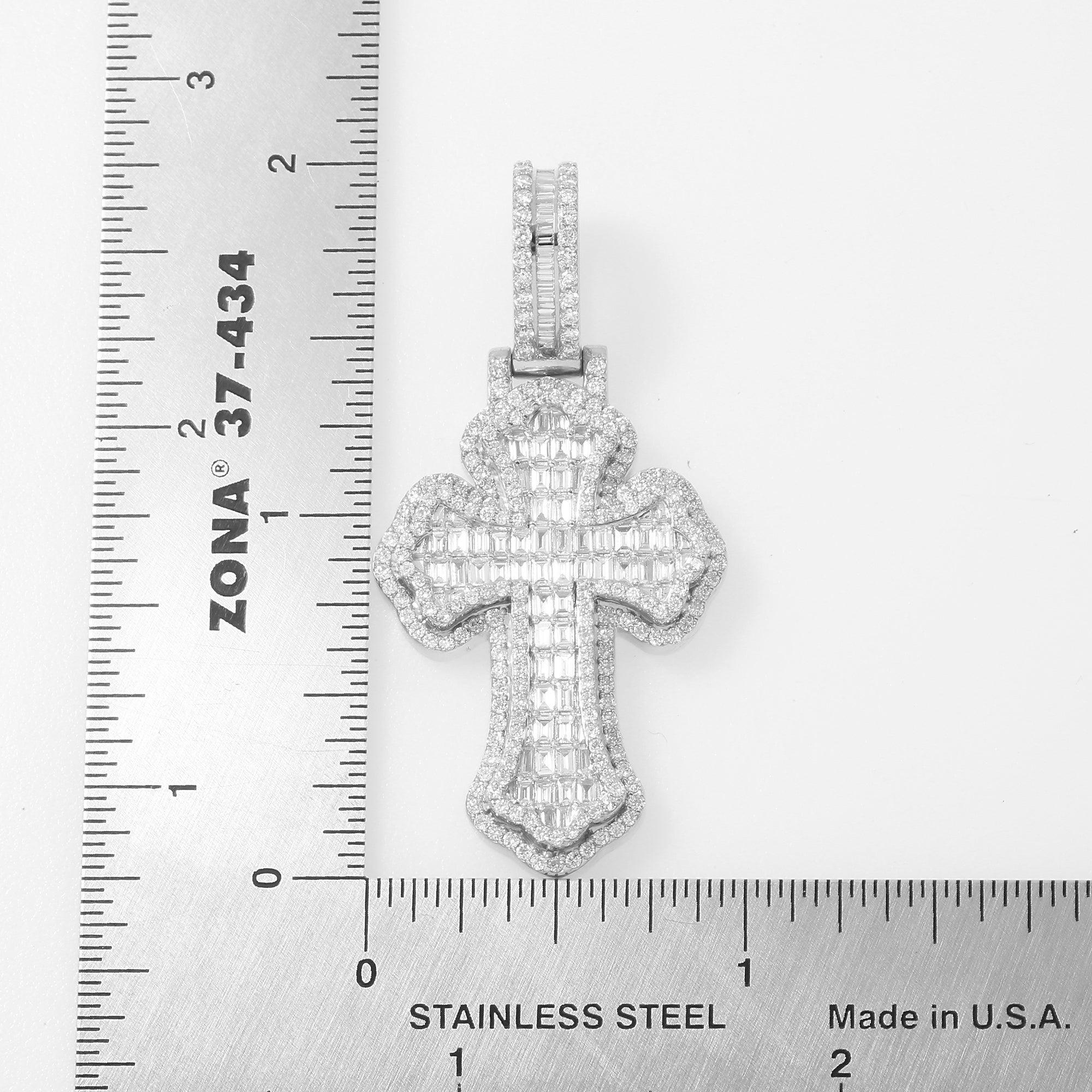 10K GOLD BAGUETTE AND ROUND DIAMOND CROSS PENDANT 2.35 CT