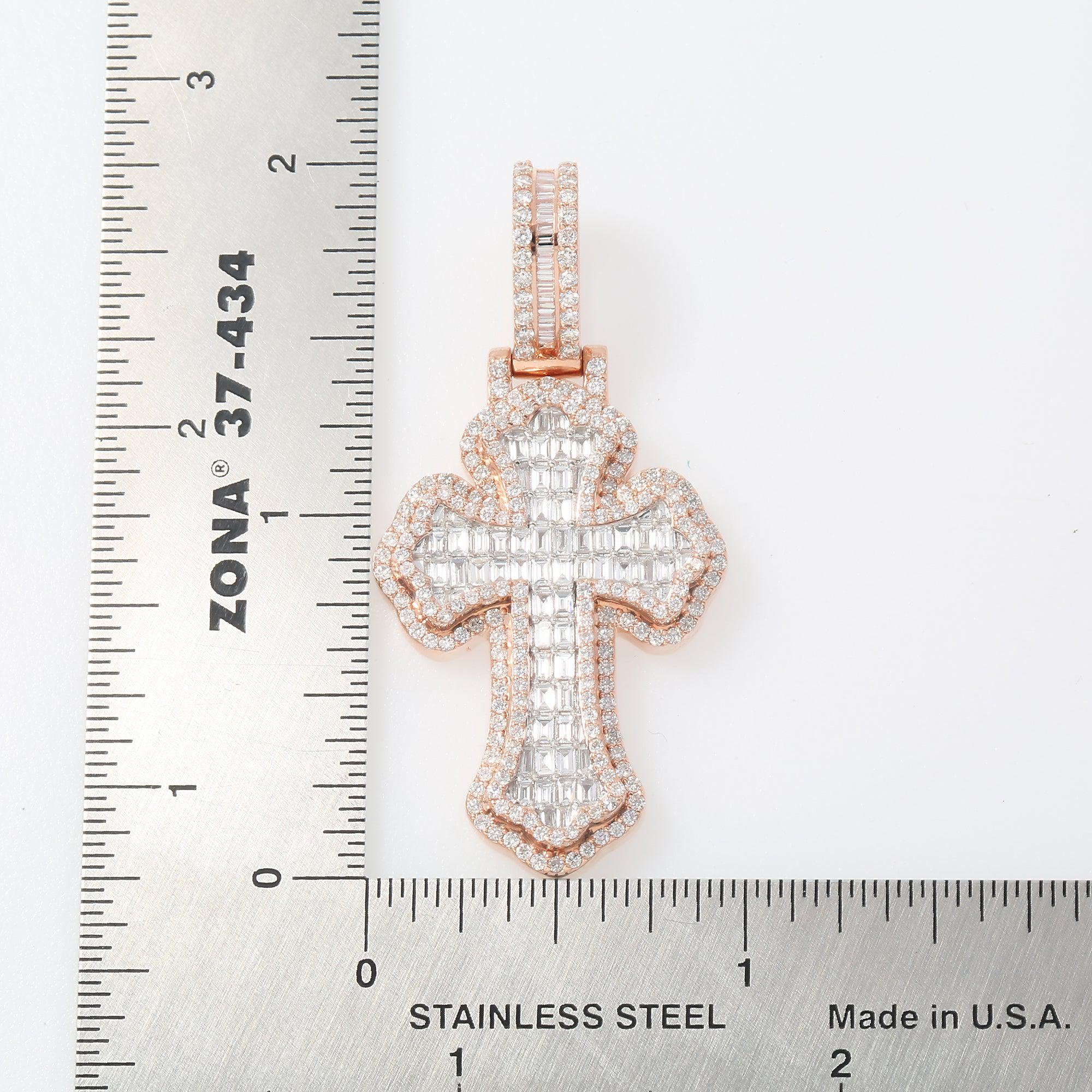 10K GOLD BAGUETTE AND ROUND DIAMOND CROSS PENDANT 2.35 CT