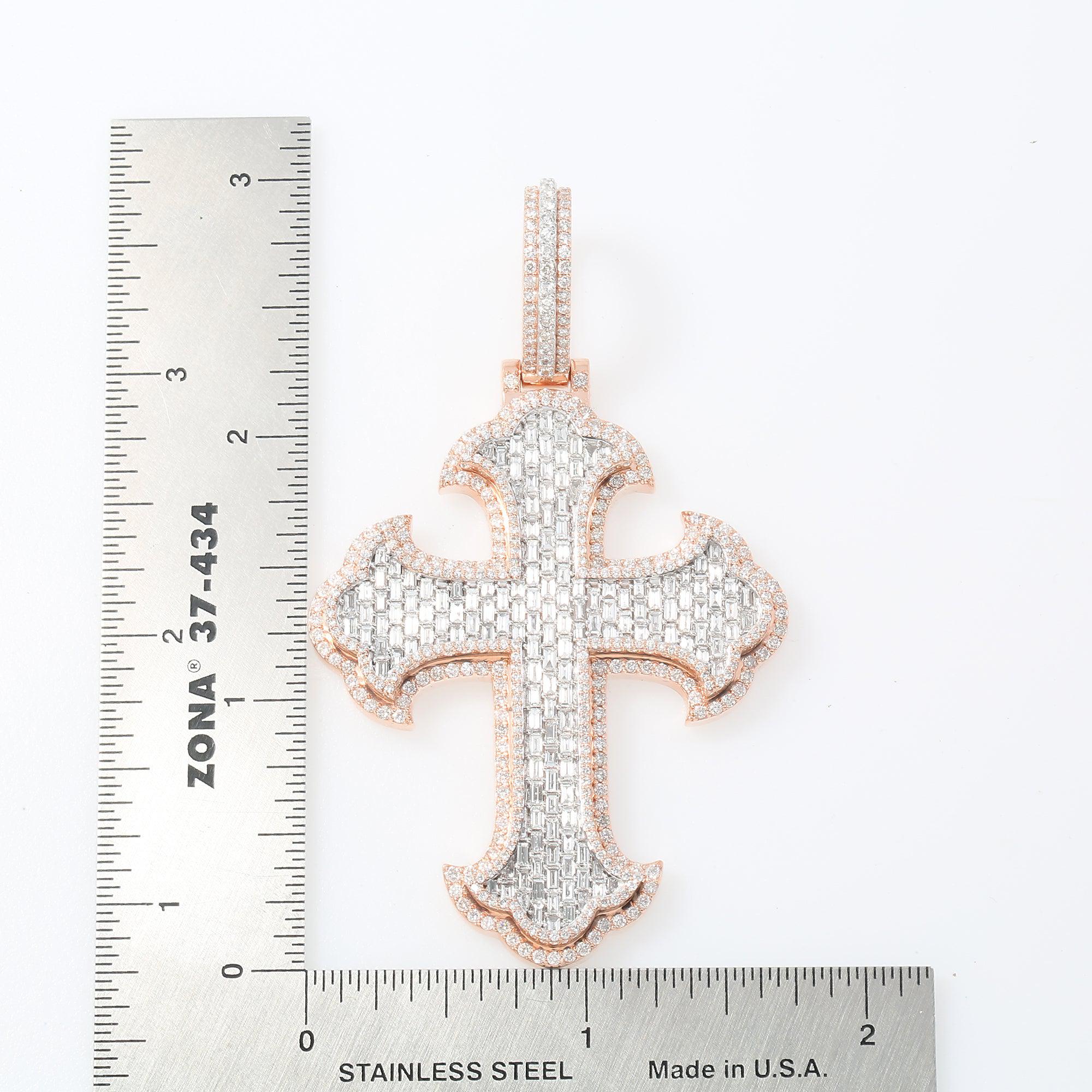 10K GOLD BAGUETTE AND ROUND DIAMOND CROSS PENDANT 5.72 CT