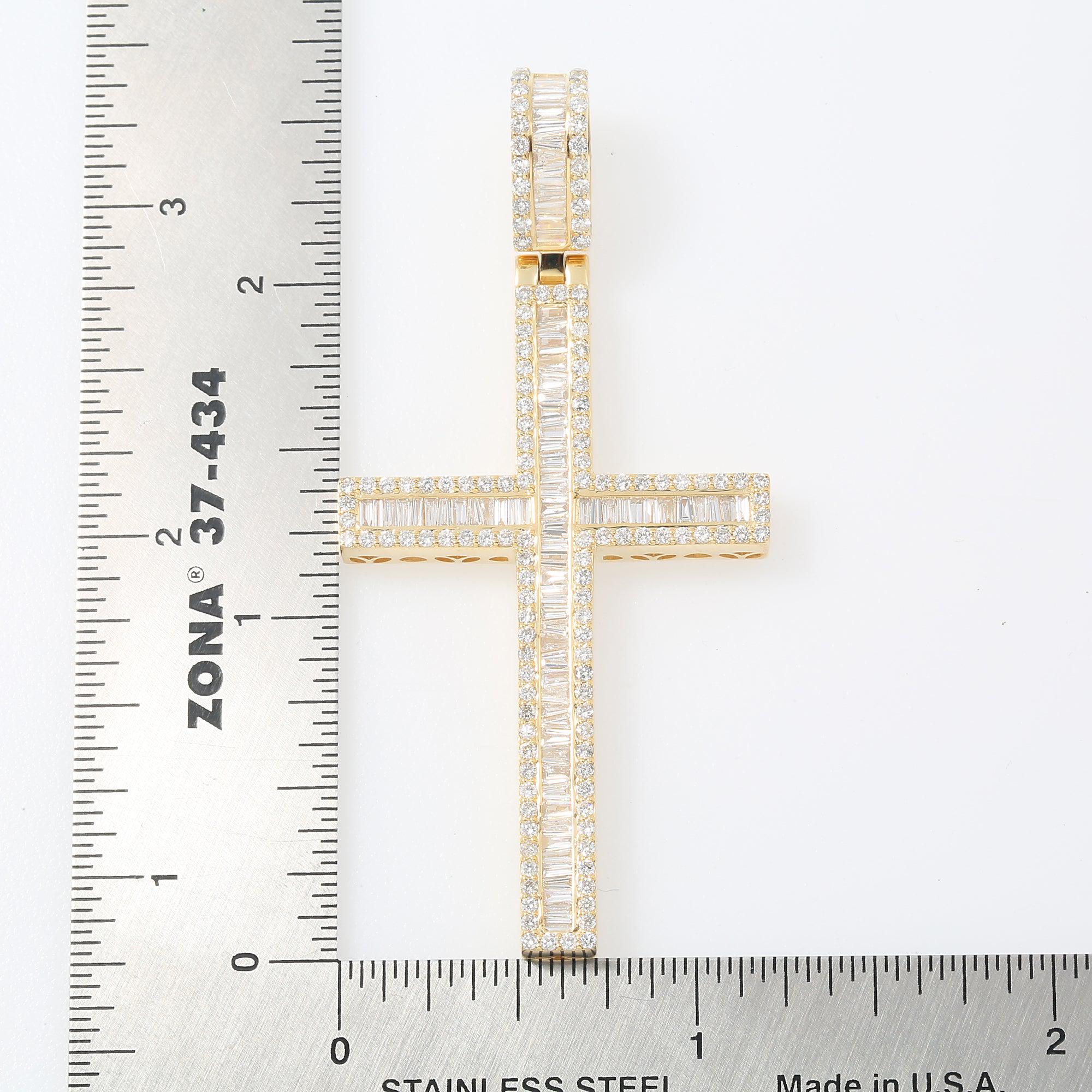 10K GOLD BAGUETTE AND ROUND DIAMOND CROSS PENDANT 2.68 CT