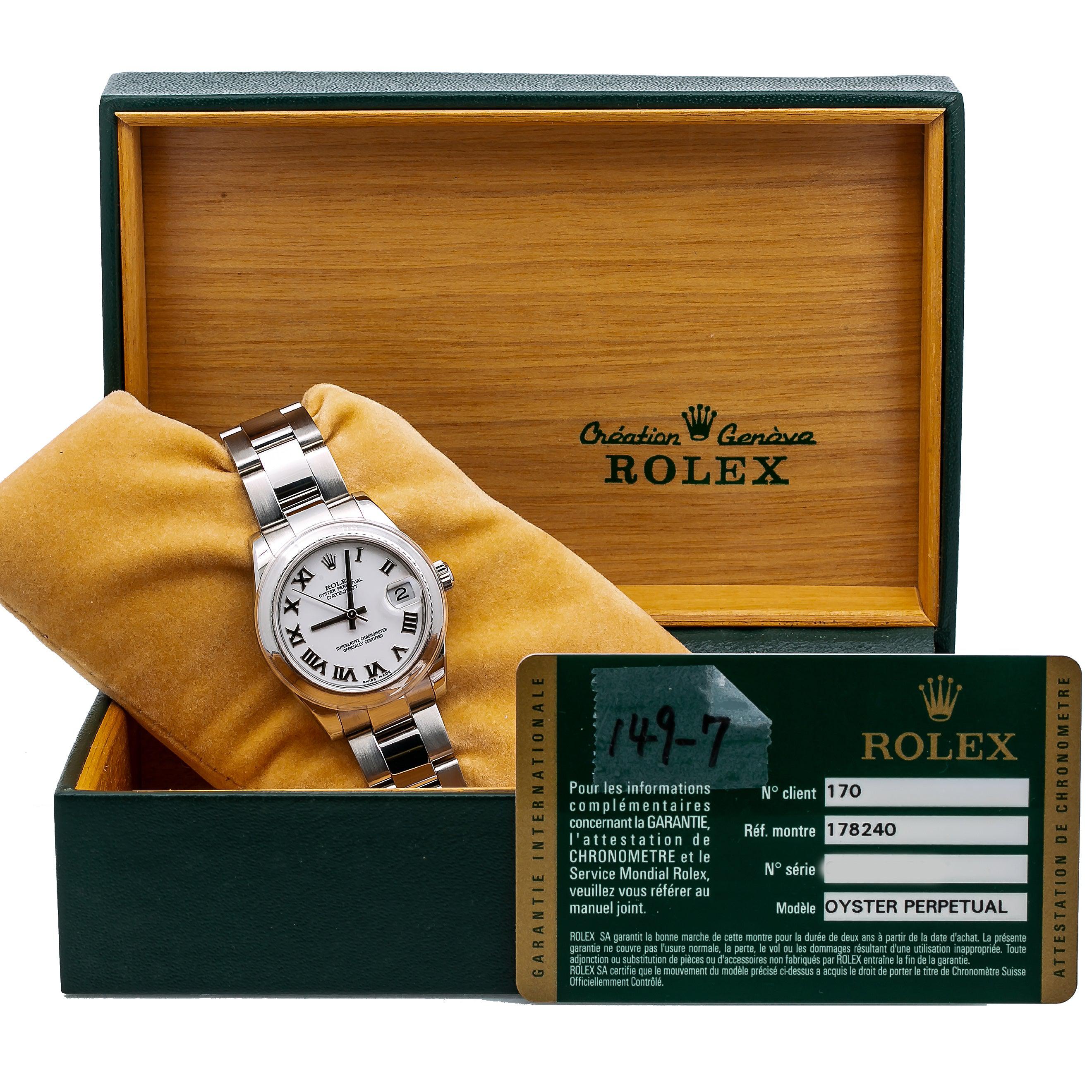 Rolex Lady-Datejust 178240 31MM White Dial With Stainless Steel Oyster Bracelet