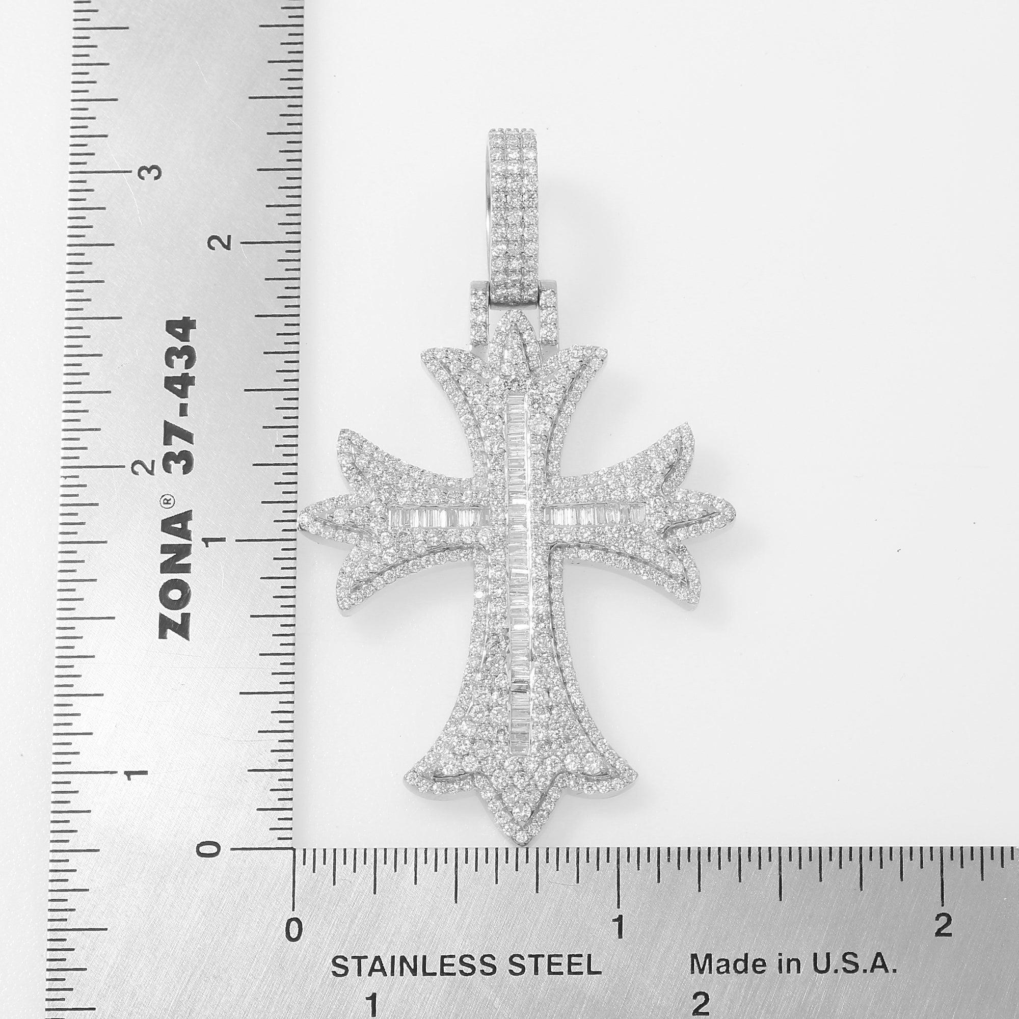 10K GOLD BAGUETTE AND ROUND DIAMOND CROSS PENDANT 3.02 CT