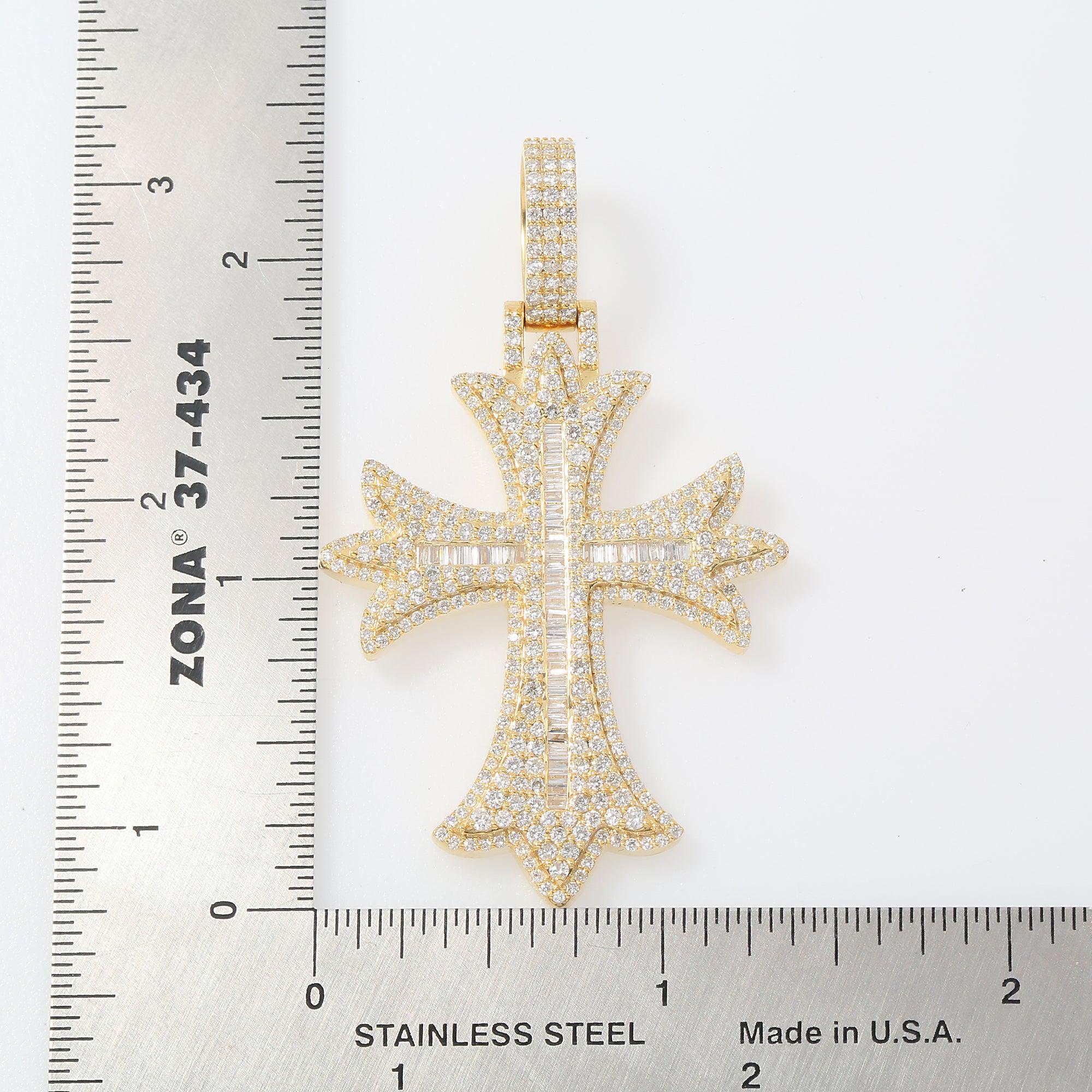 10K GOLD BAGUETTE AND ROUND DIAMOND CROSS PENDANT 3.02 CT