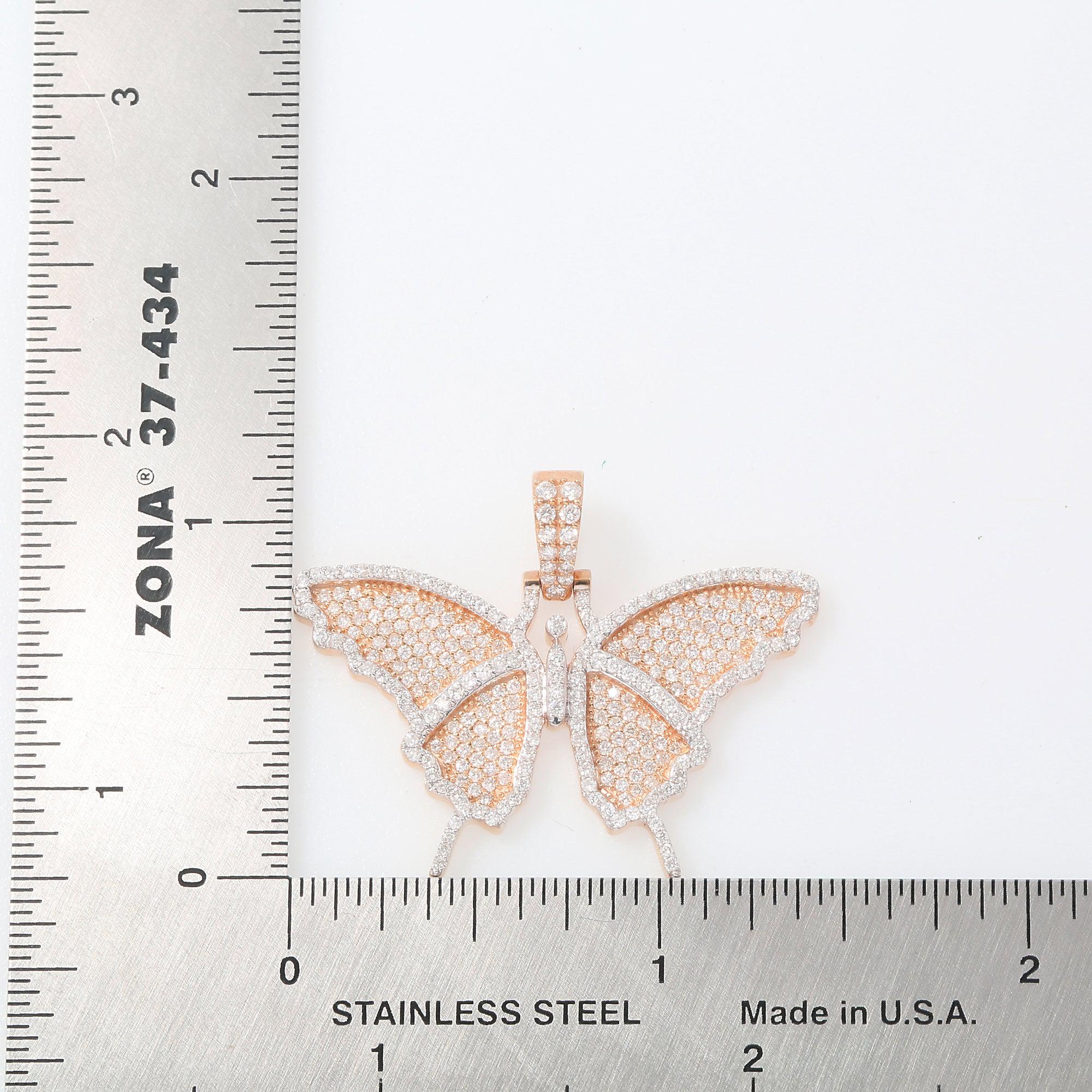 10K GOLD ROUND DIAMOND BUTTERFLY PENDANT 1.45 CT