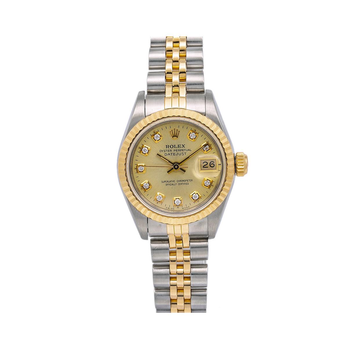 Rolex Lady-Datejust Diamond Watch, 69173 26mm, Champagne Diamond Dial With Two Tone Jubilee Bracelet