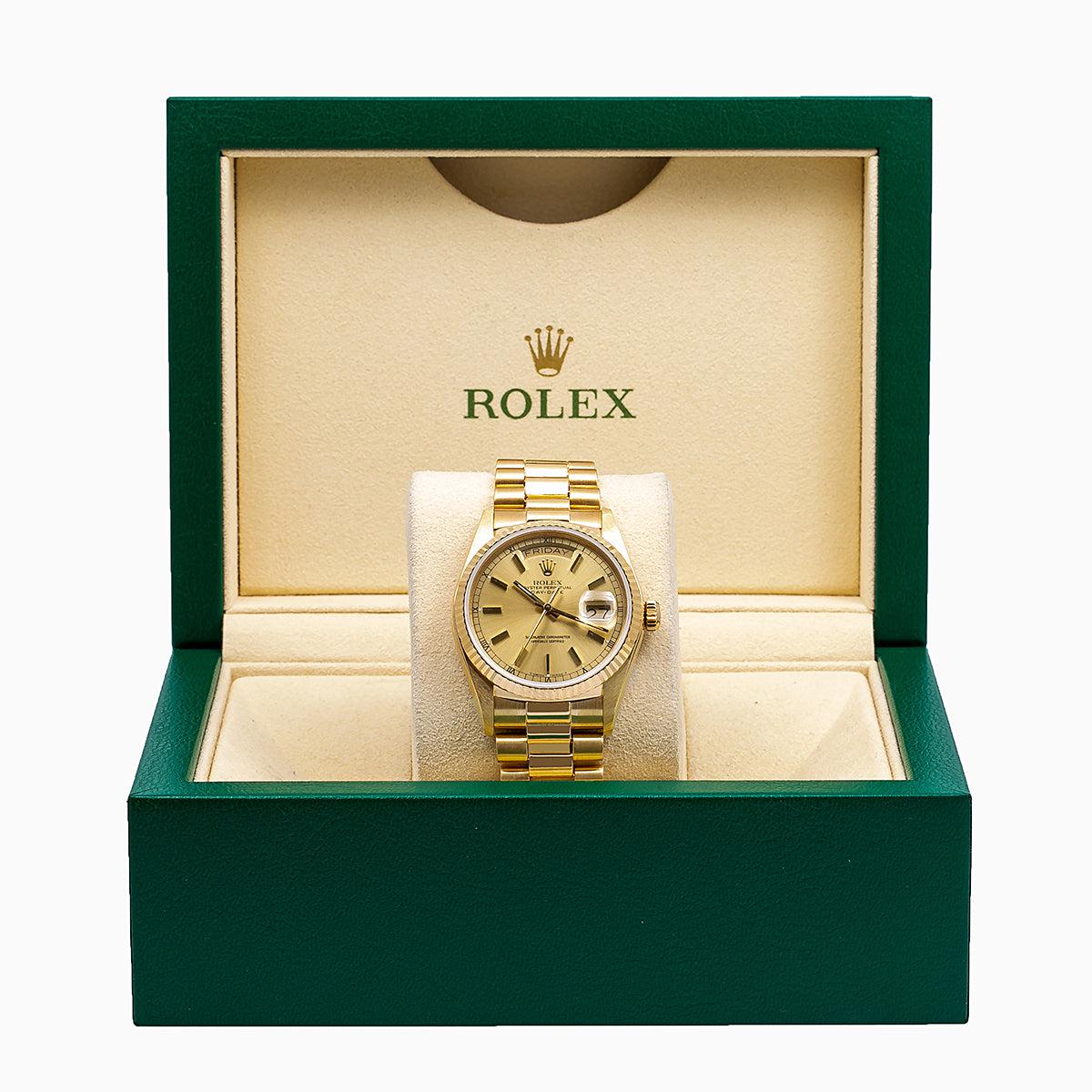 Rolex Day-Date 18038 36MM Champagne Dial With President Yellow Gold Bracelet