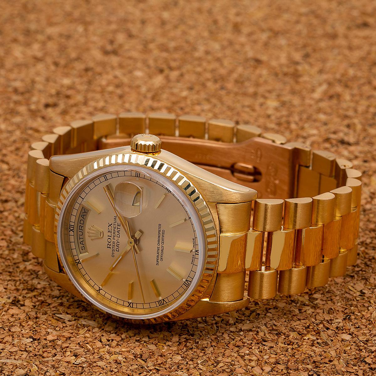 Rolex Day-Date 18238 36MM Champagne Dial With President Yellow Gold Bracelet