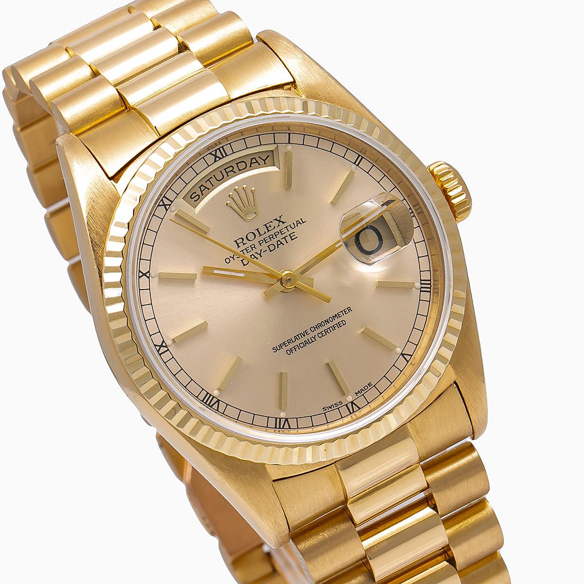 Rolex Day-Date 18238 36MM Champagne Dial With President Yellow Gold Bracelet
