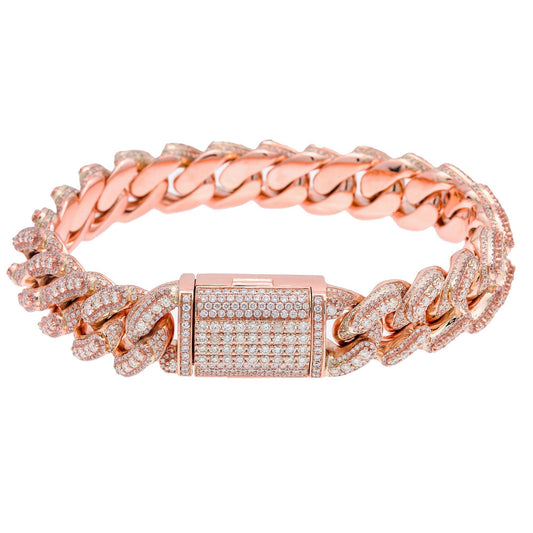 14K ROSE GOLD 9"/15MM CUBAN BRACELET WITH 14.17 CT DIAMONDS