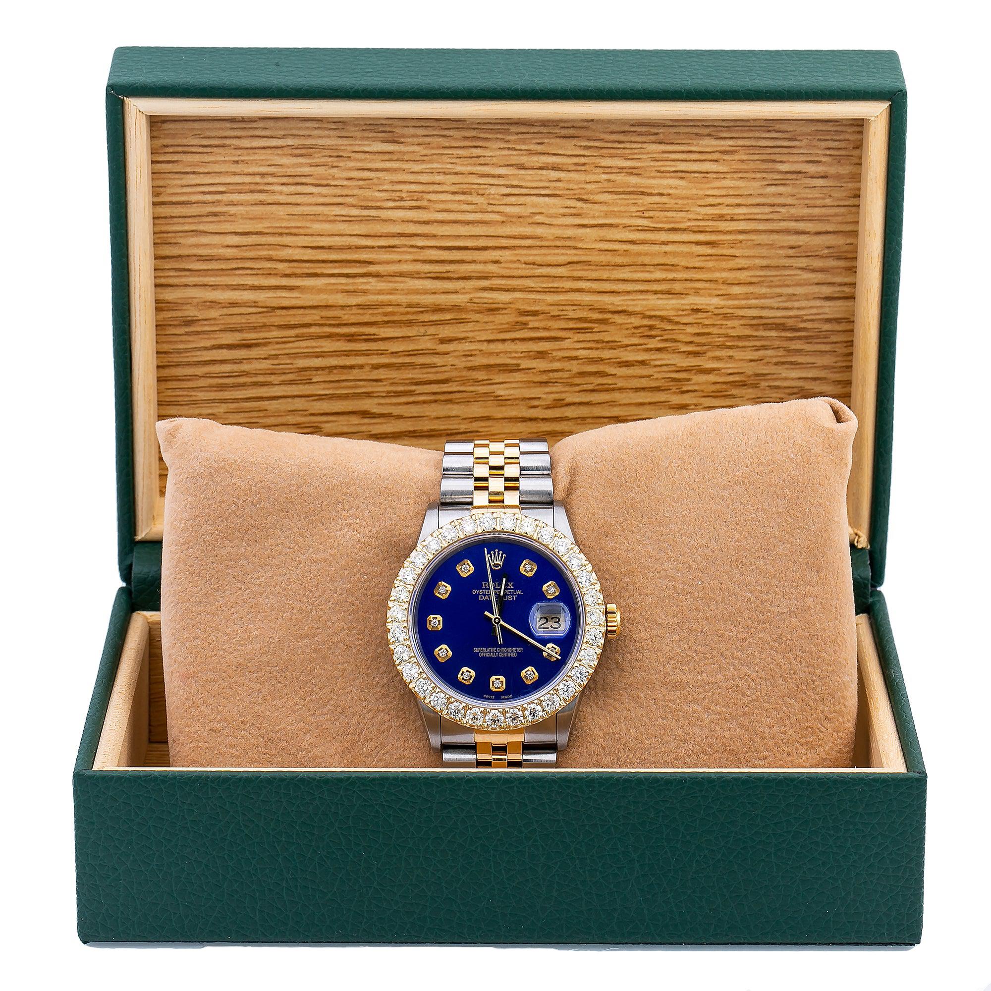 Rolex Datejust 16233 36MM Blue Diamond Dial With Two Tone Jubilee Bracelet