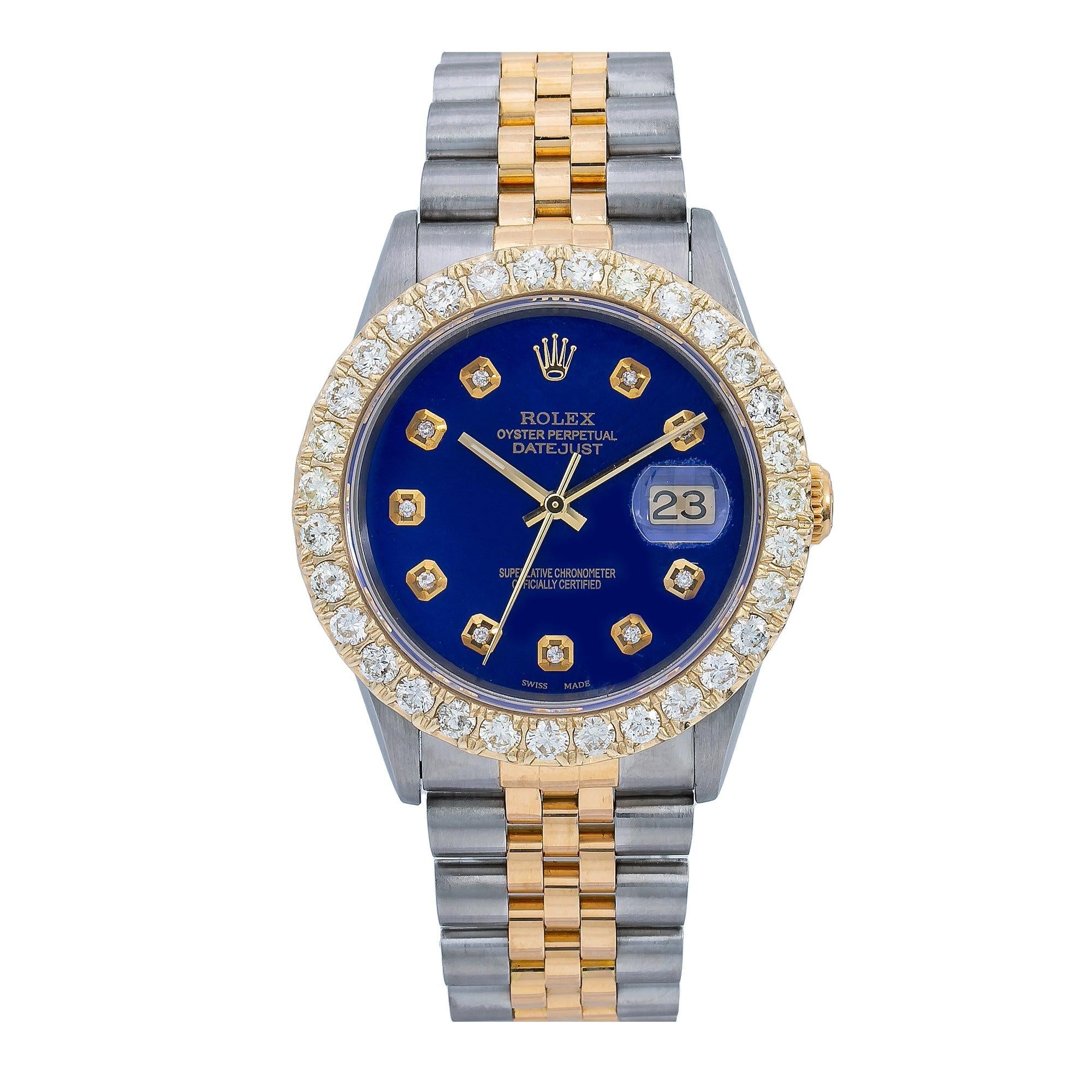 Rolex Datejust 16233 36MM Blue Diamond Dial With Two Tone Jubilee Bracelet