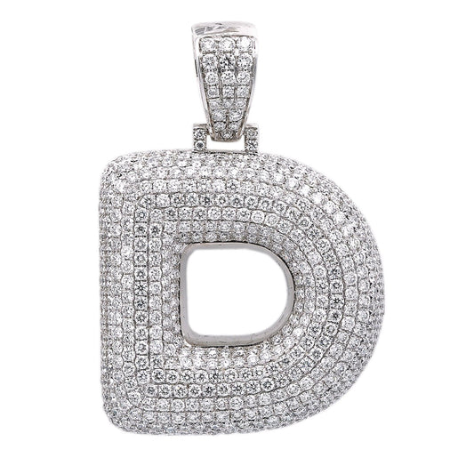 Unisex 14K White Gold Initial D Pendant with 7.99 CT Diamonds