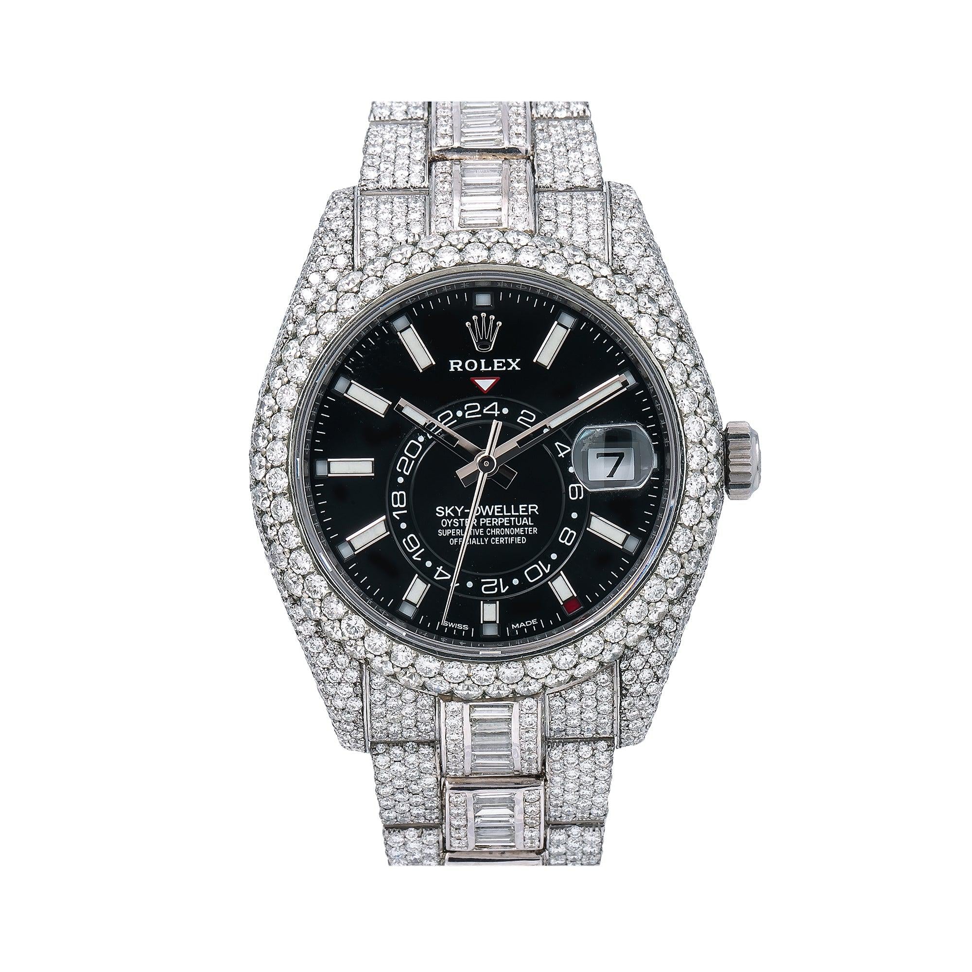 Rolex Sky-Dweller 42MM 326934 Black Dial Diamond Bezel Full Diamond Oyster Bracelet 29.75ct