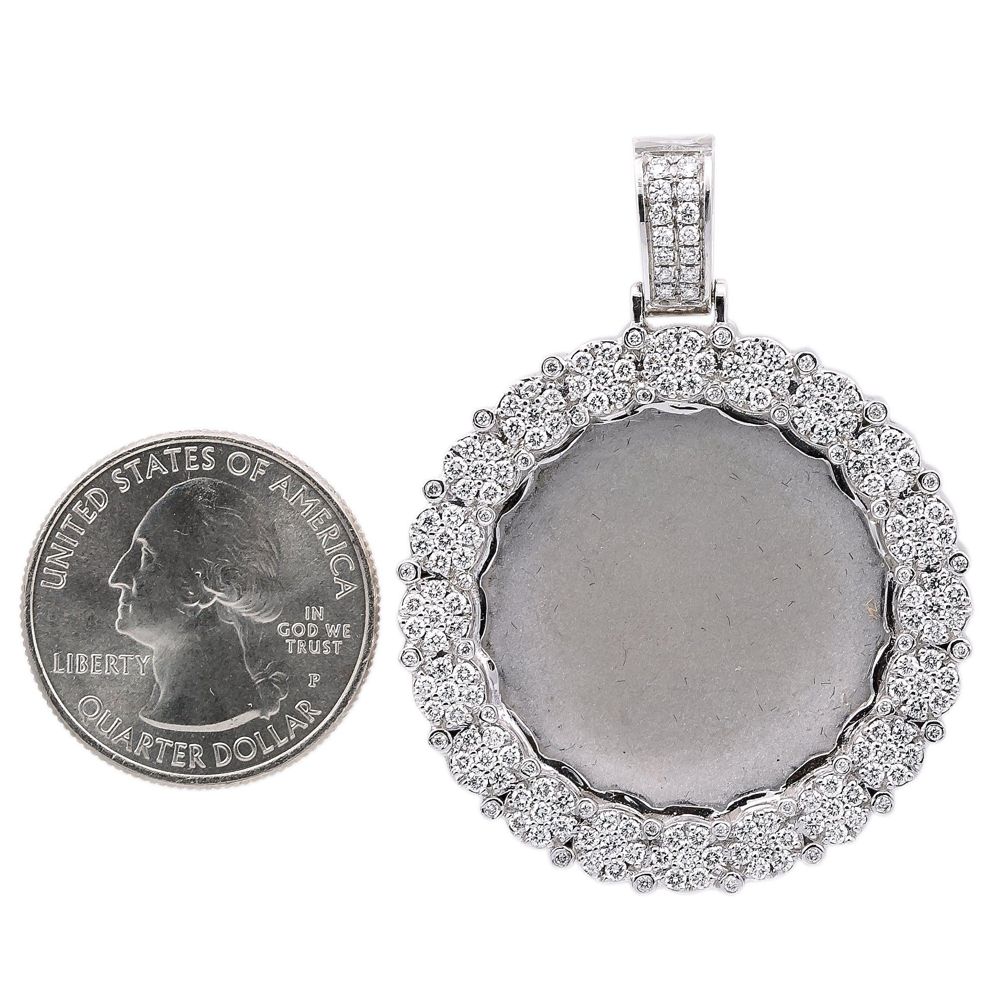 14K WHITE GOLD ROUND DIAMOND PICTURE PENDANT 1.70 CT