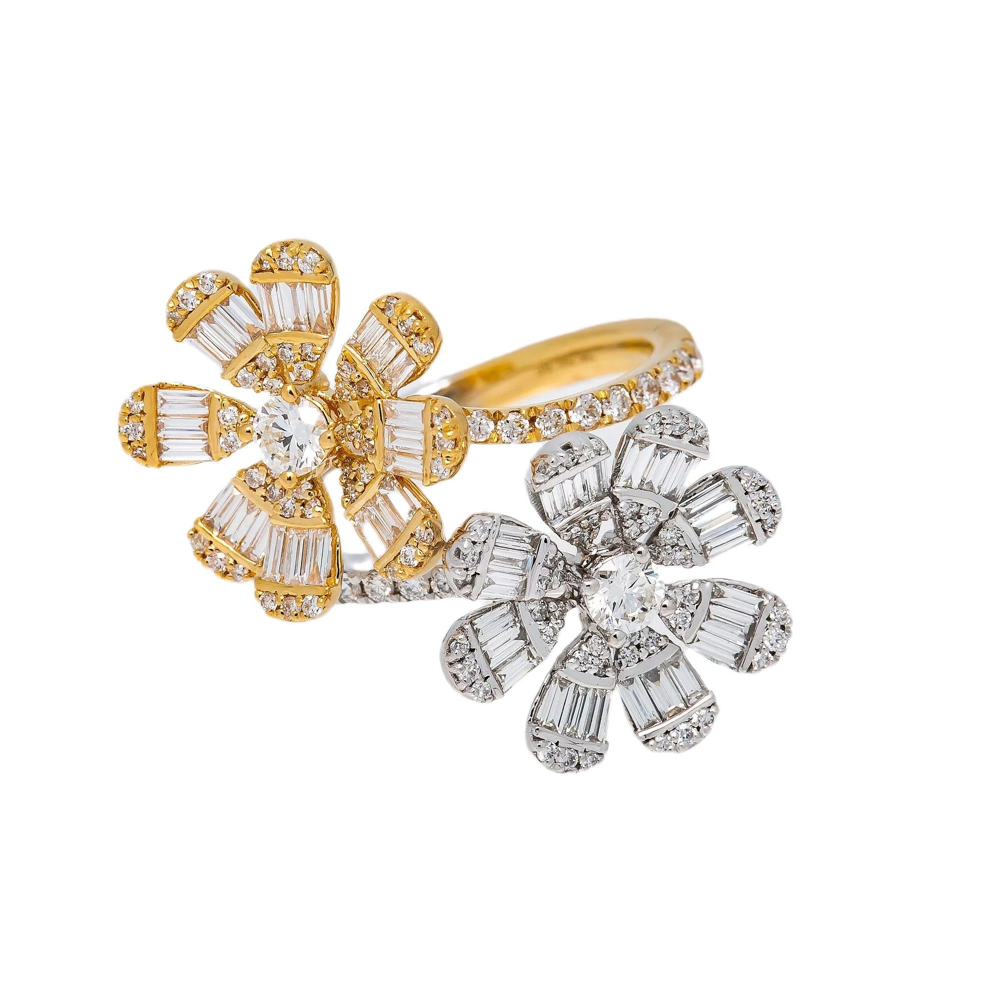 18K YELLOW/WHITE GOLD LADIES RING WITH 1.56 CT DIAMONDS
