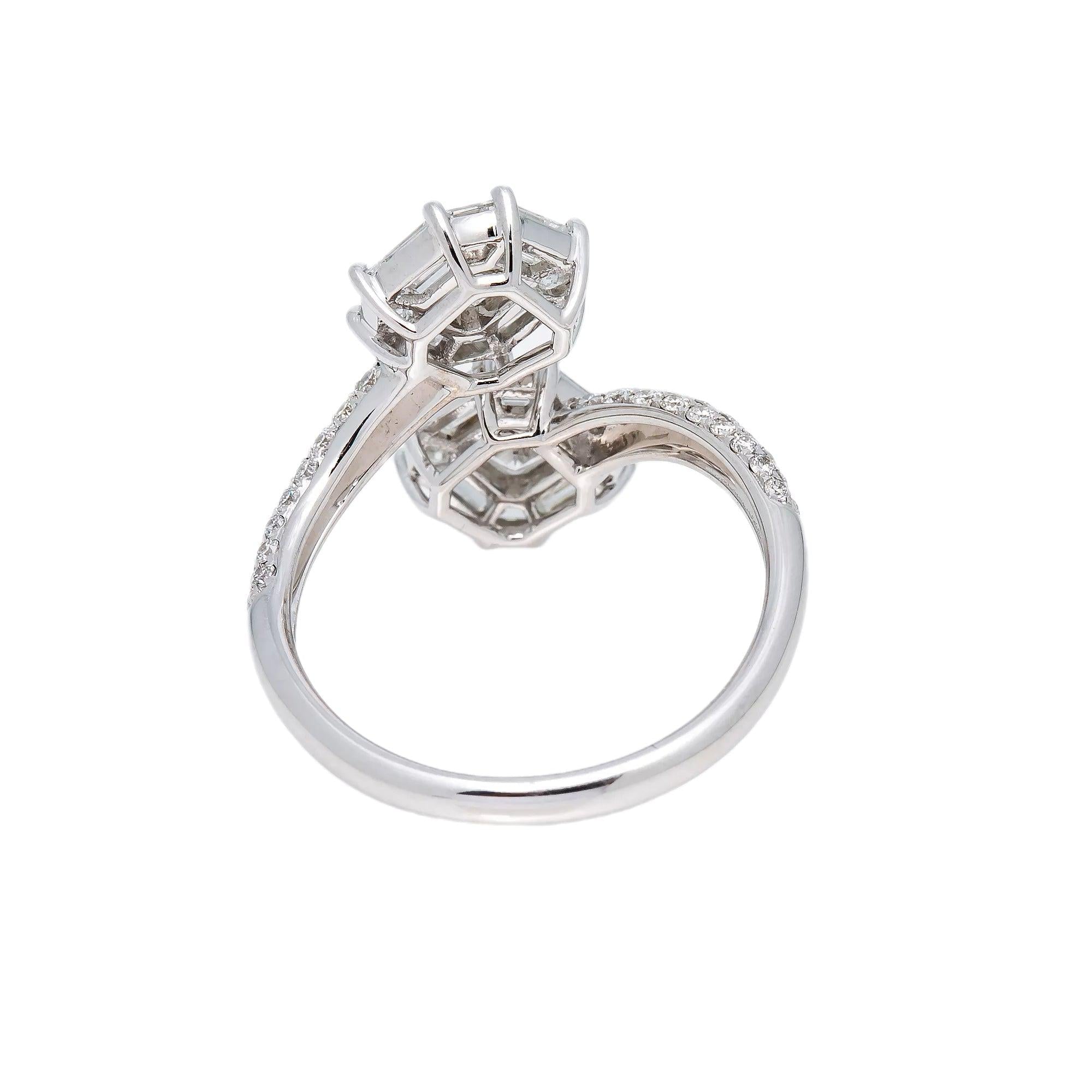 18K WHITE GOLD NAIL BAGUETTE LADIES RING WITH 1.44 CT DIAMONDS