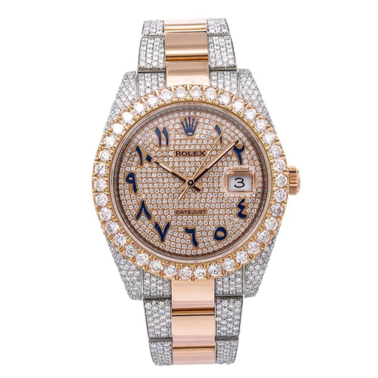 Rolex Datejust 41MM 126331 Diamond Paved Eastern Arabic Dial Diamond Bezel Two Tone Semi Diamond Oyster Bracelet 17.25ct
