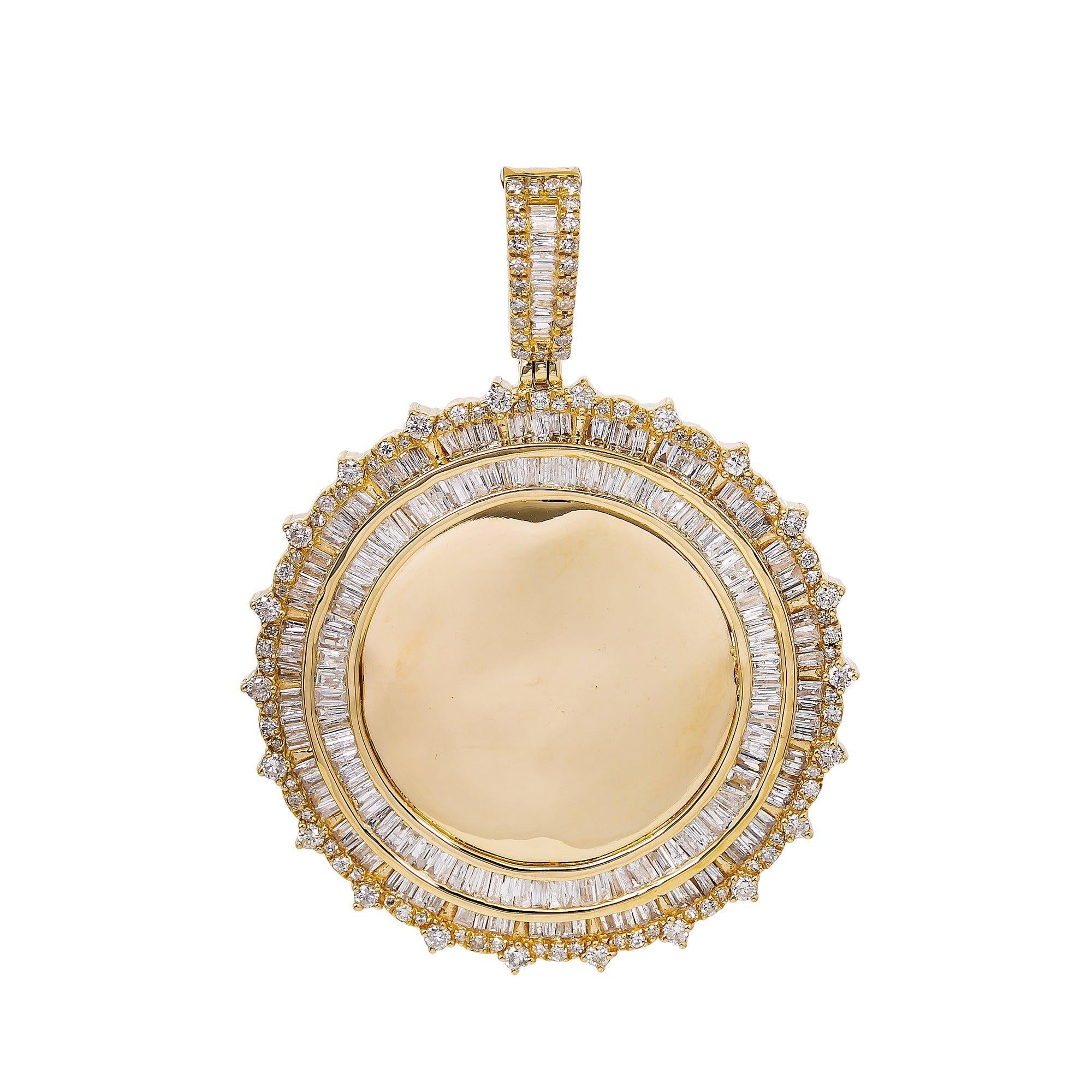 14K YELLOW GOLD BAGUETTE AND ROUND DIAMOND PICTURE PENDANT 2.65 CT
