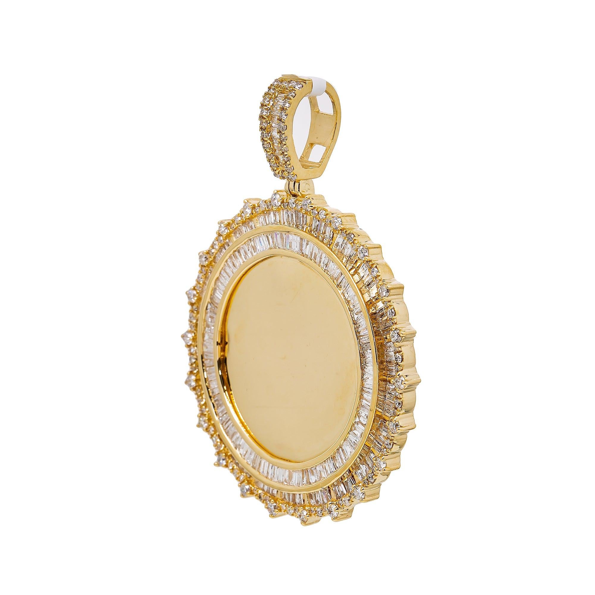 14K YELLOW GOLD BAGUETTE AND ROUND DIAMOND PICTURE PENDANT 2.65 CT