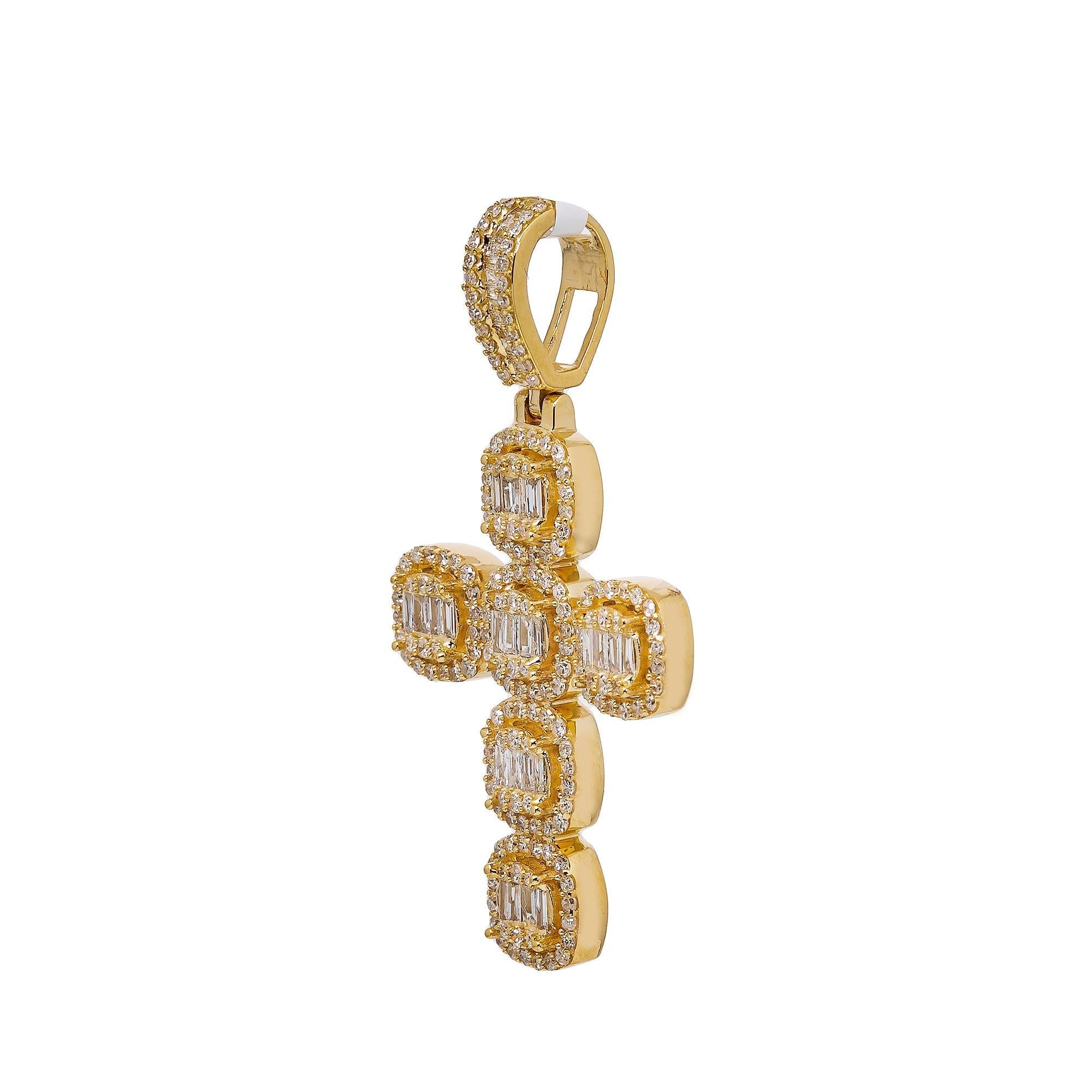 14K YELLOW GOLD CROSS PENDANT WITH 1.20 CT DIAMONDS