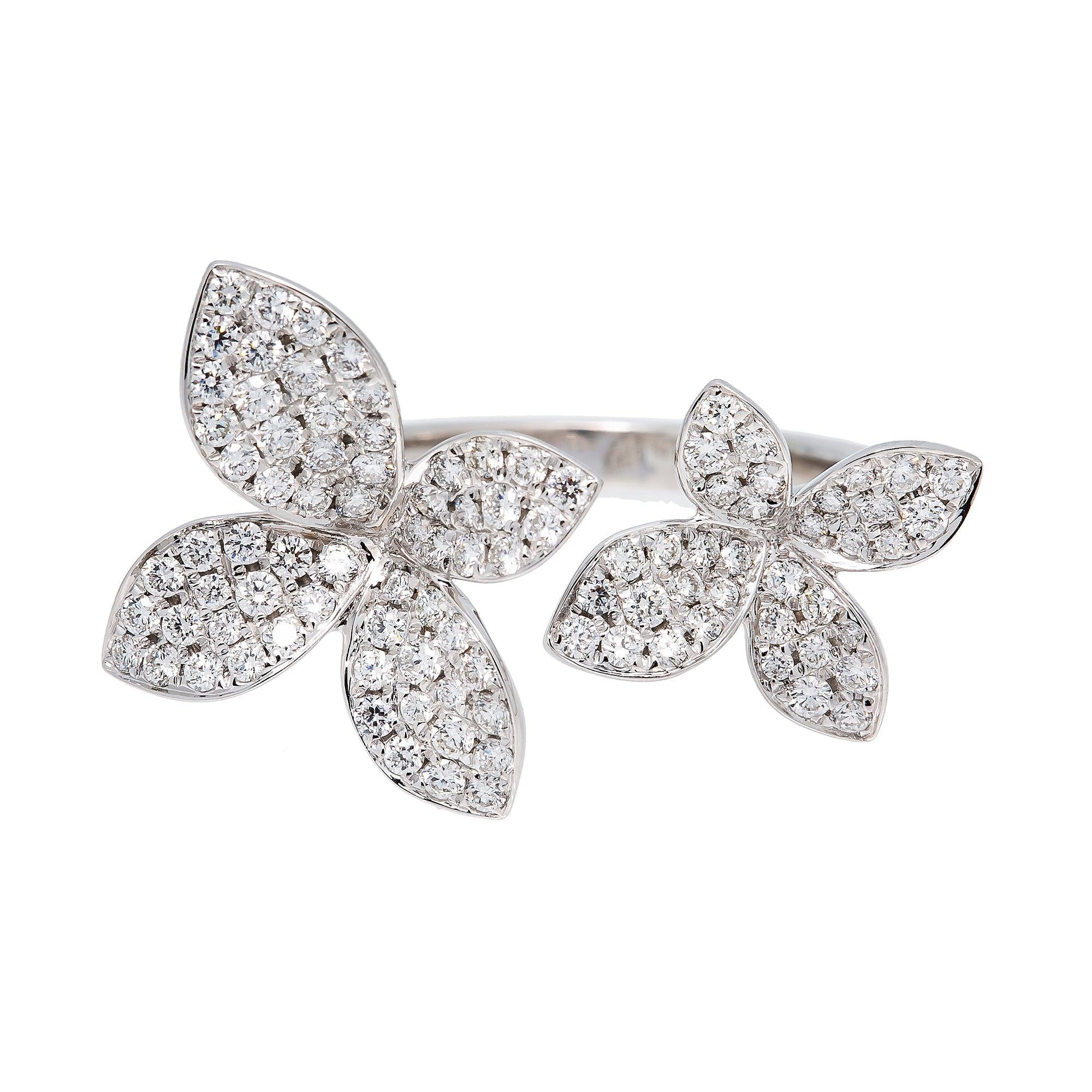 18K WHITE GOLD FLOWER LADIES RING WITH 1.5 CT DIAMONDS