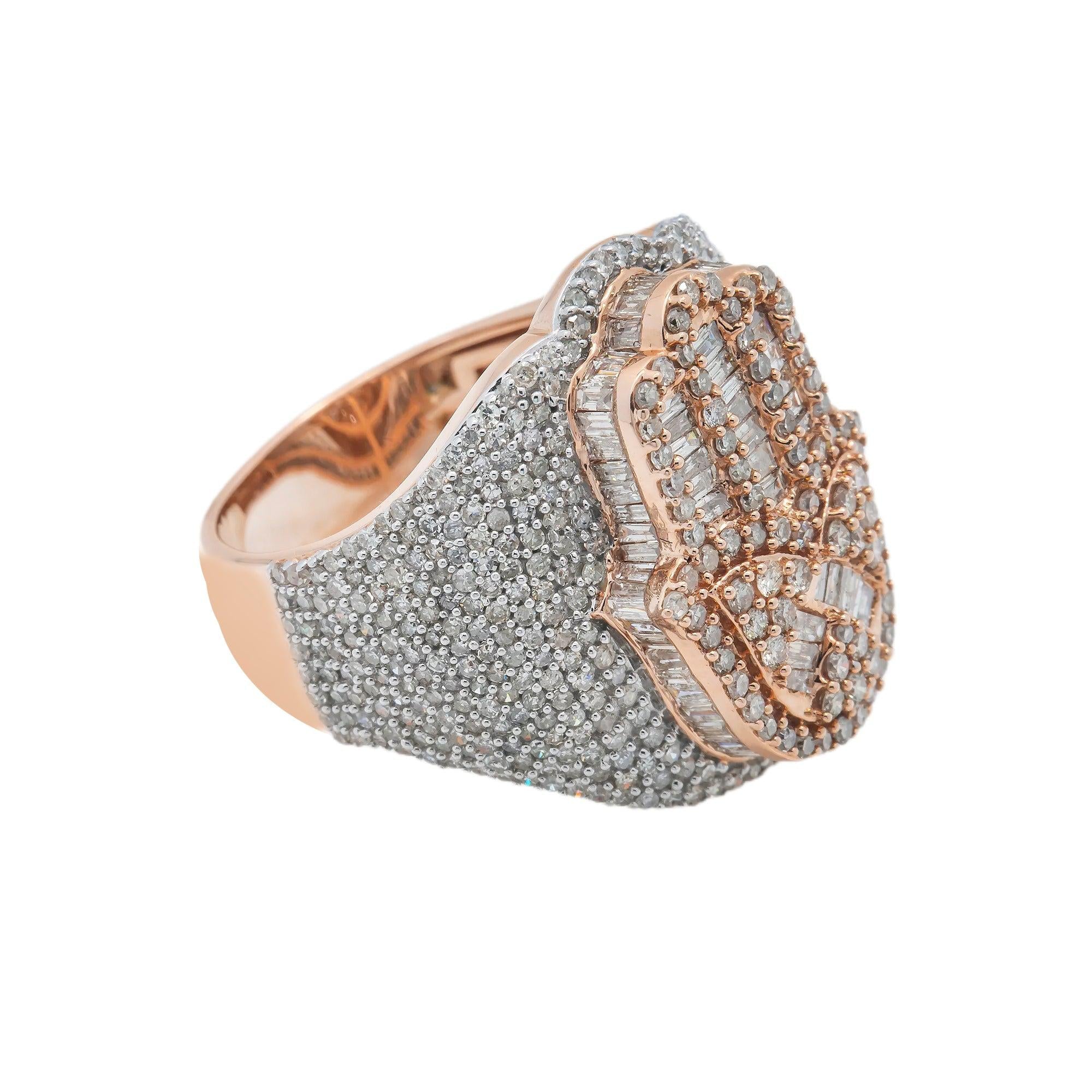 14K GOLD BAGUETTE CLUSTER DIAMOND HAMSA RING 4.60 CT