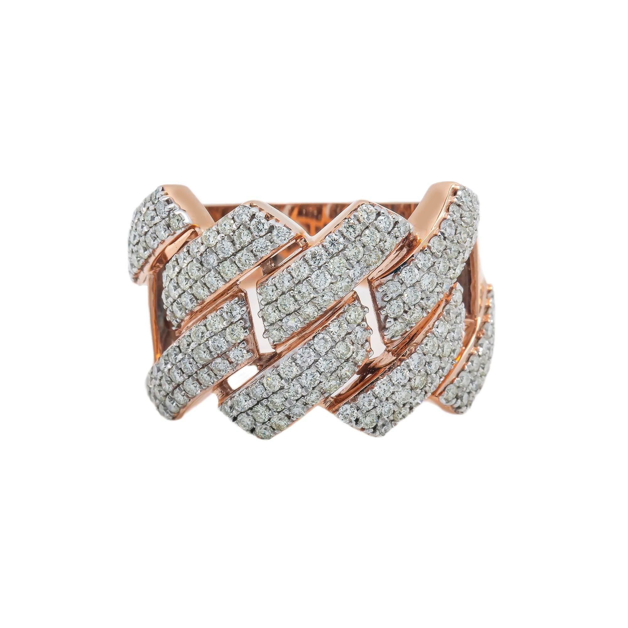 14K GOLD DIAMOND CUBAN LINK RING 2.04 CT