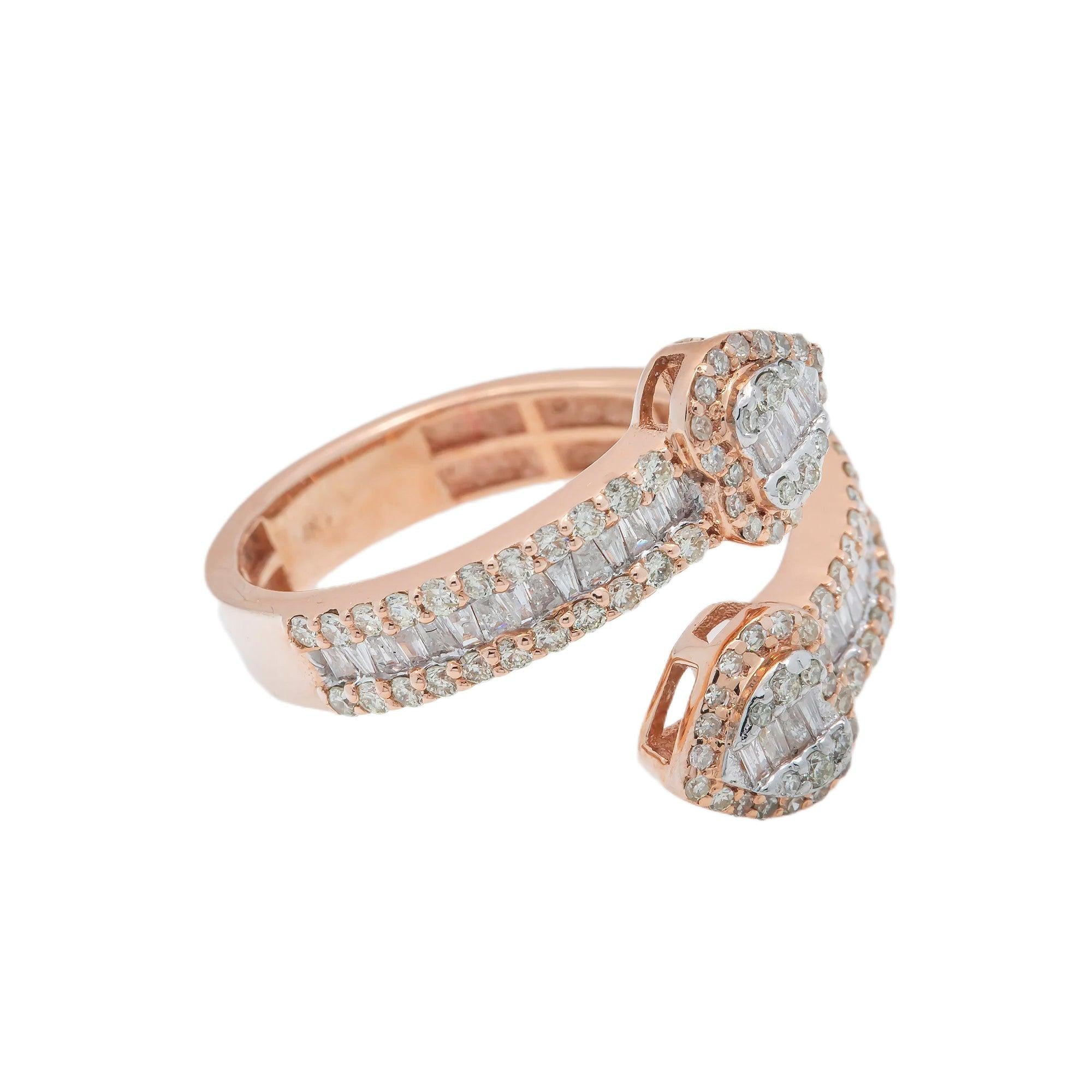 14K GOLD BAGUETTE CLUSTER DIAMOND DOUBLE HEART RING 1.63 CT
