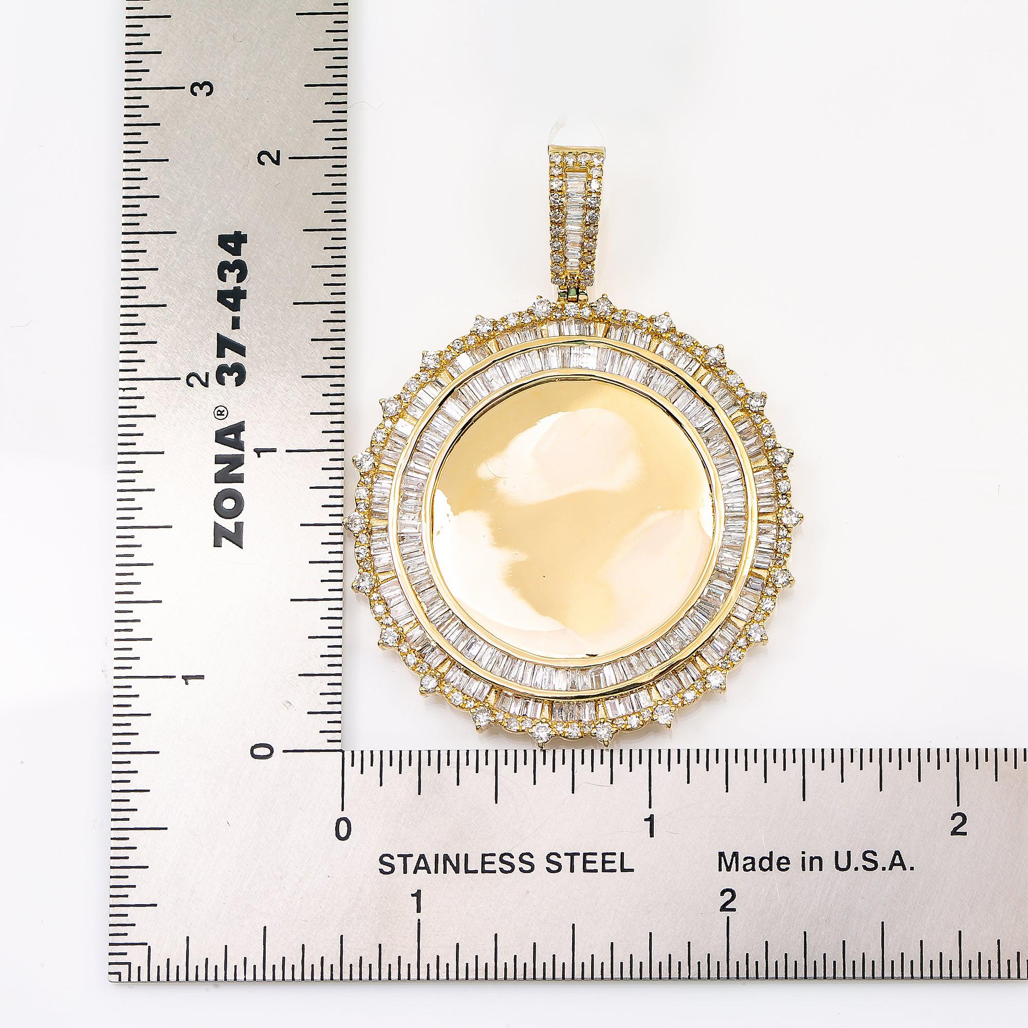 14K YELLOW GOLD BAGUETTE AND ROUND DIAMOND PICTURE PENDANT 2.65 CT