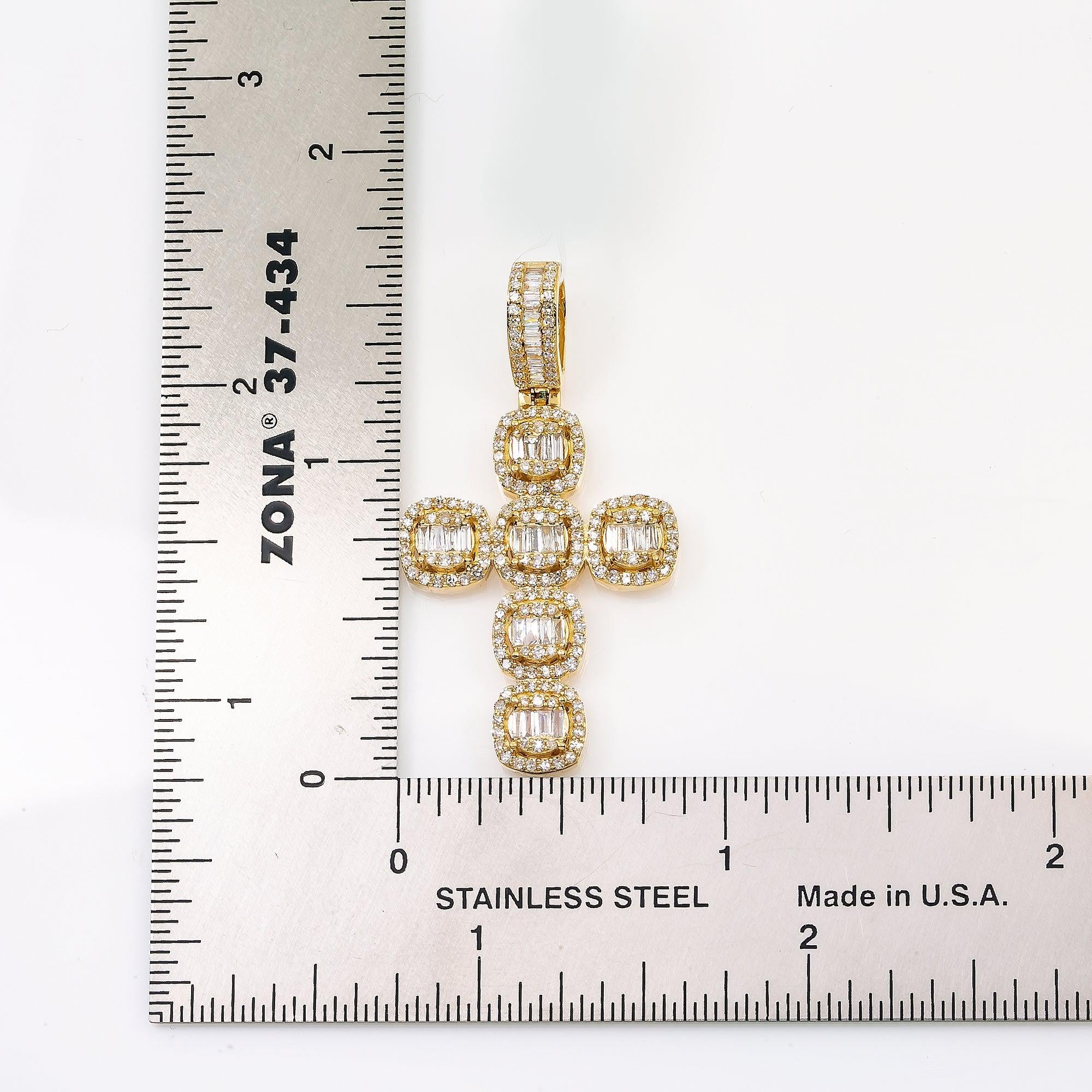 14K YELLOW GOLD CROSS PENDANT WITH 1.20 CT DIAMONDS
