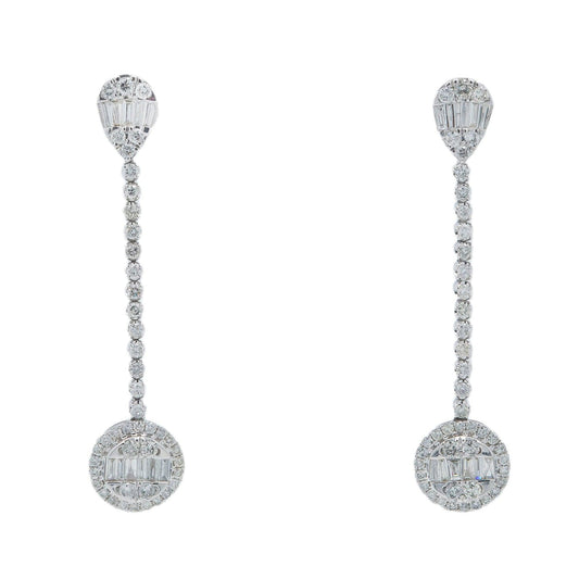 14K GOLD BAGUETTE AND ROUND DIAMOND DROP EARRINGS 2.52 CT