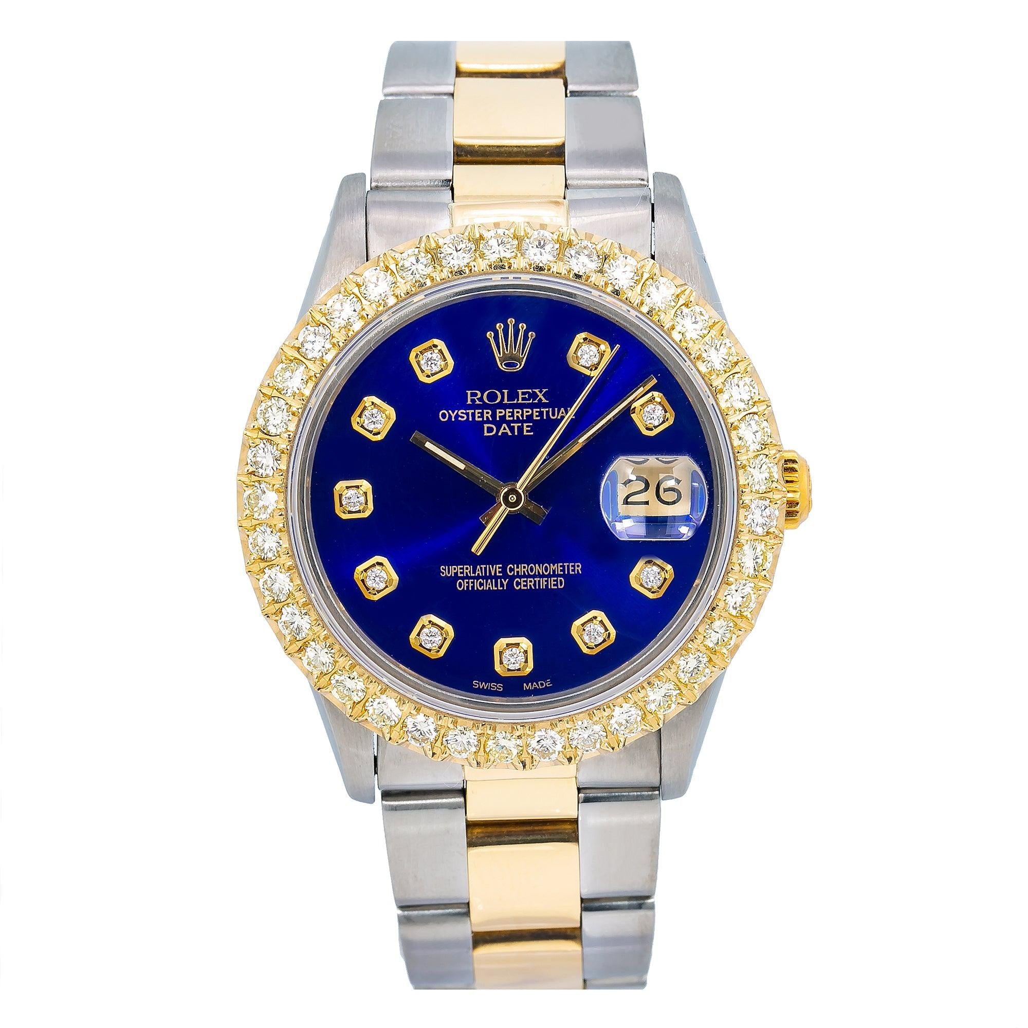 Rolex Oyster Perpetual Date 1500 34MM Blue Diamond Dial With Two Tone Oyster Bracelet