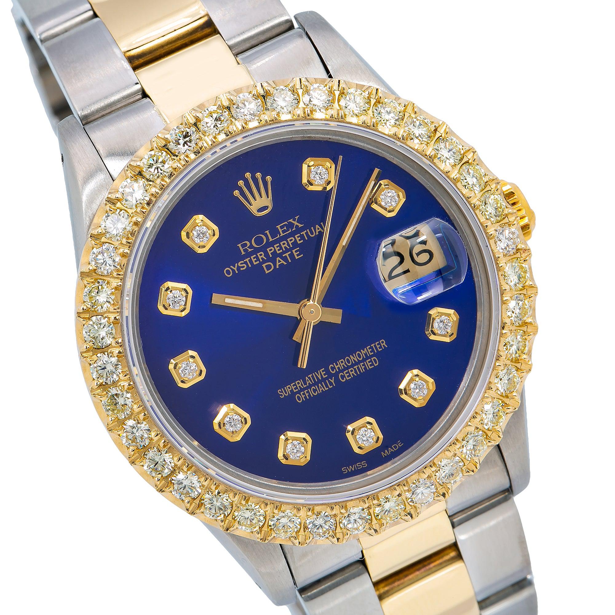 Rolex Oyster Perpetual Date 1500 34MM Blue Diamond Dial With Two Tone Oyster Bracelet