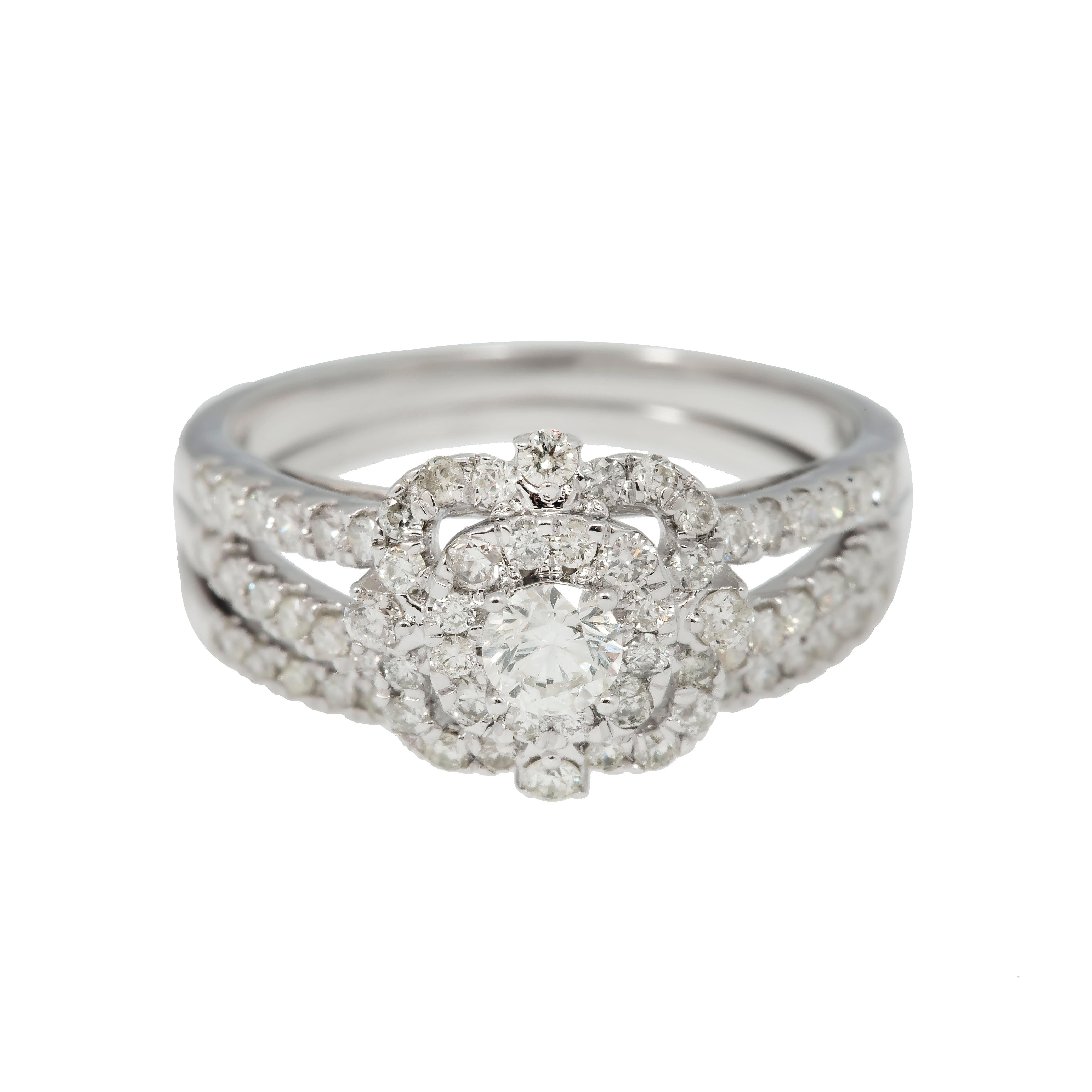 14K GOLD FLOWER SET DIAMOND TIERED HALO BRIDAL SET 1.14 CTW