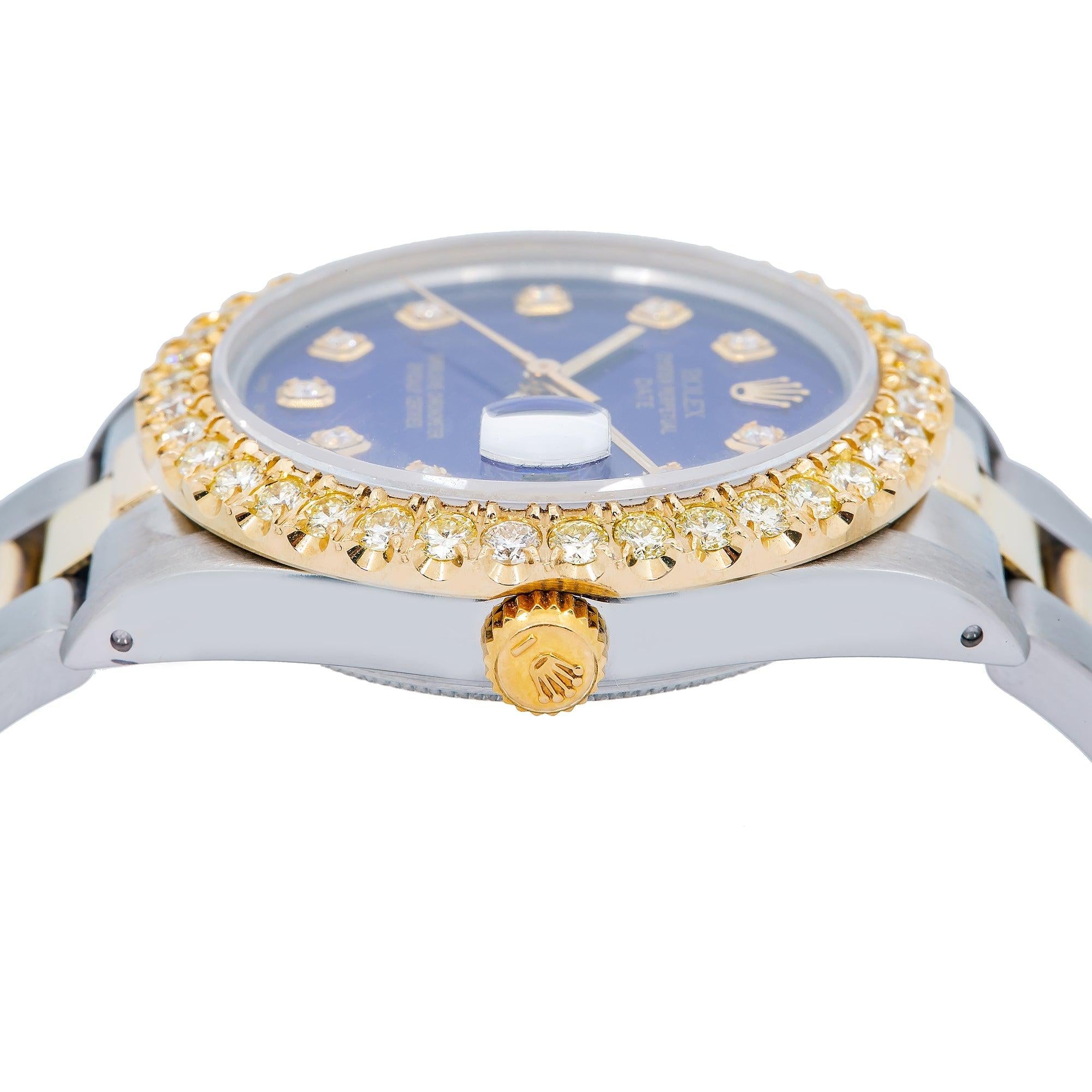 Rolex Oyster Perpetual Date 1500 34MM Blue Diamond Dial With Two Tone Oyster Bracelet