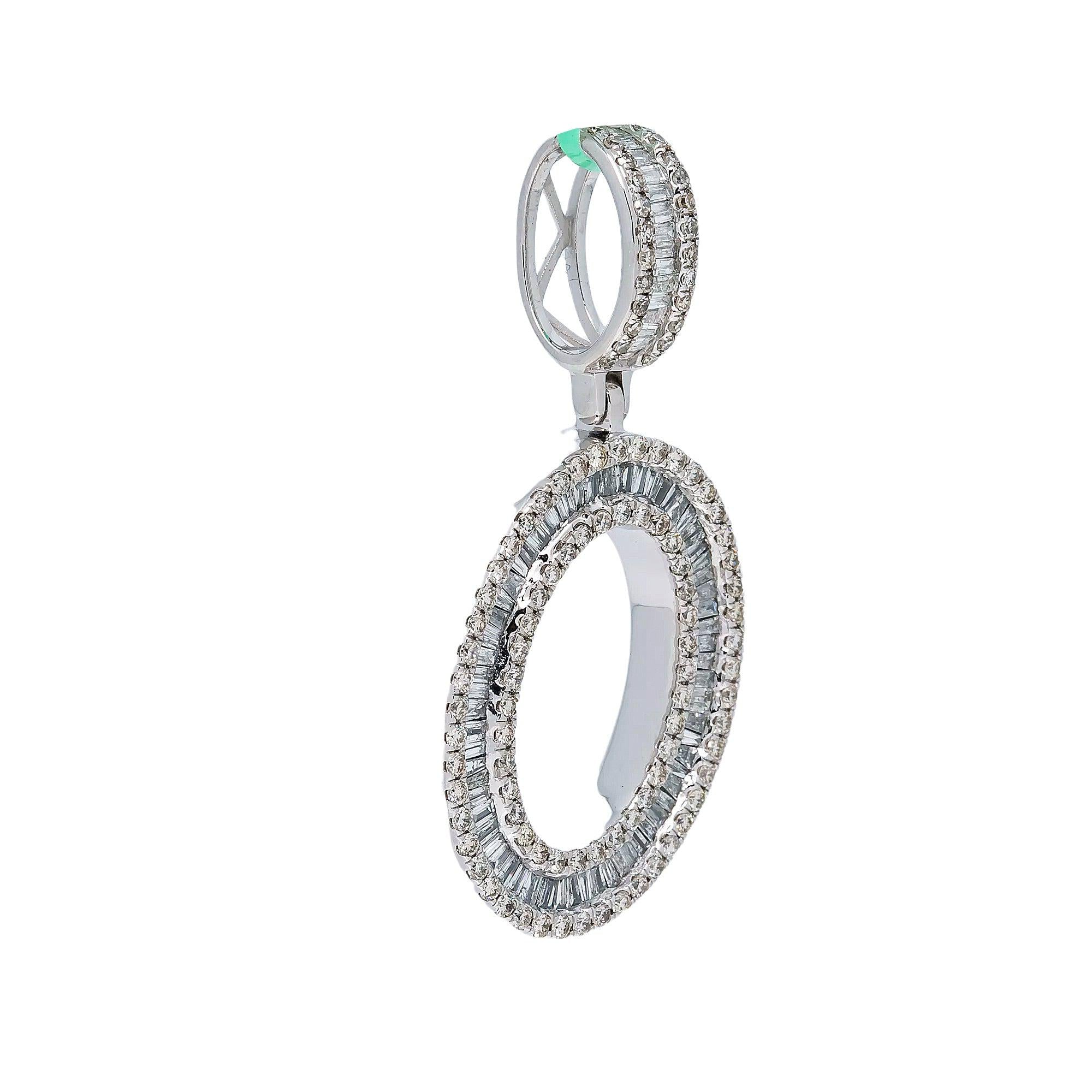 14K WHITE GOLD O ROUND PENDANT WITH 3.00 CT DIAMONDS