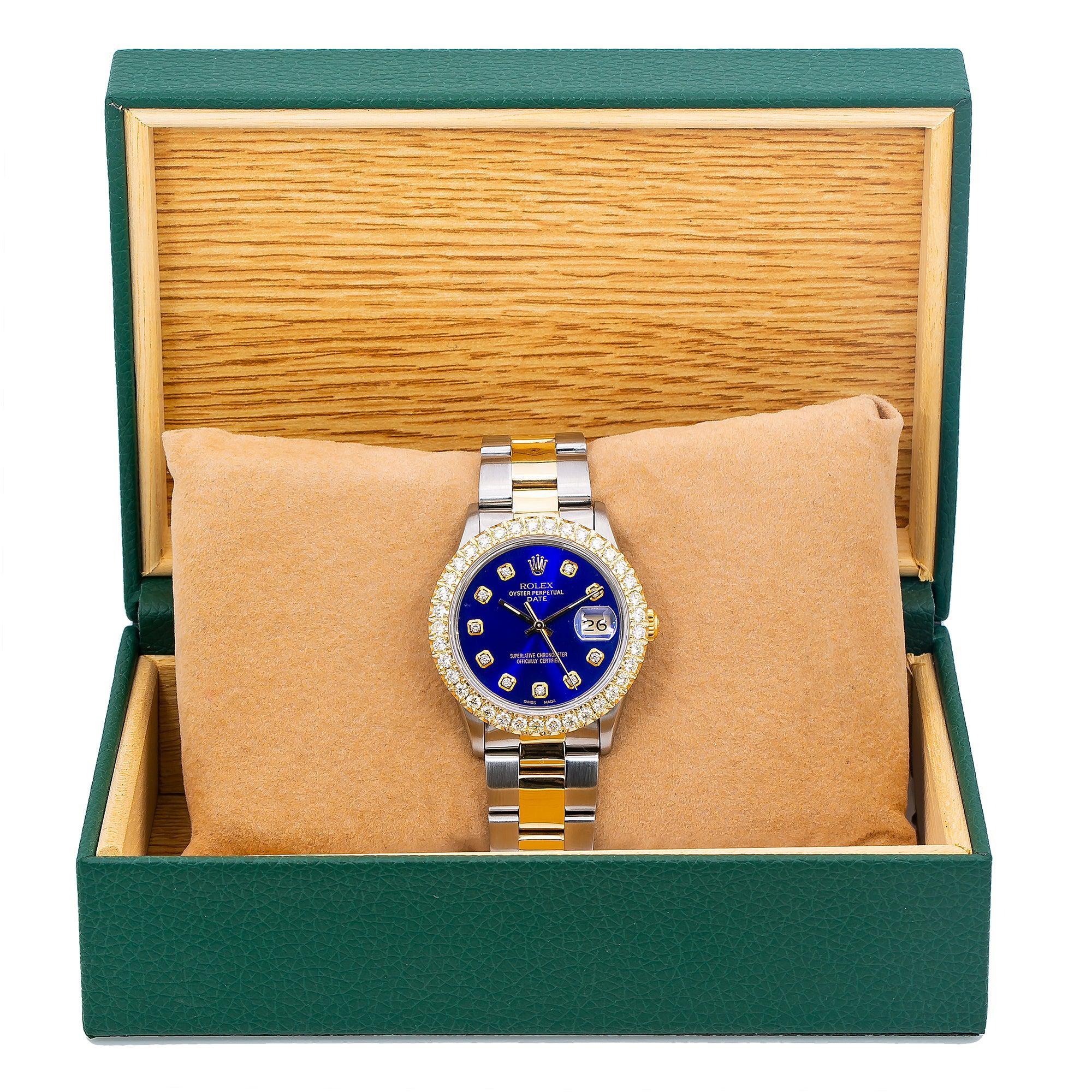 Rolex Oyster Perpetual Date 1500 34MM Blue Diamond Dial With Two Tone Oyster Bracelet
