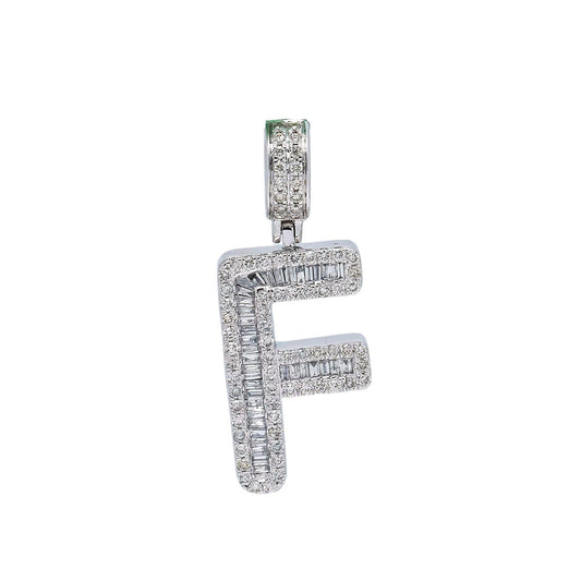 10K WHITE GOLD LETTER F PENDANT WITH 2.35 CT DIAMONDS