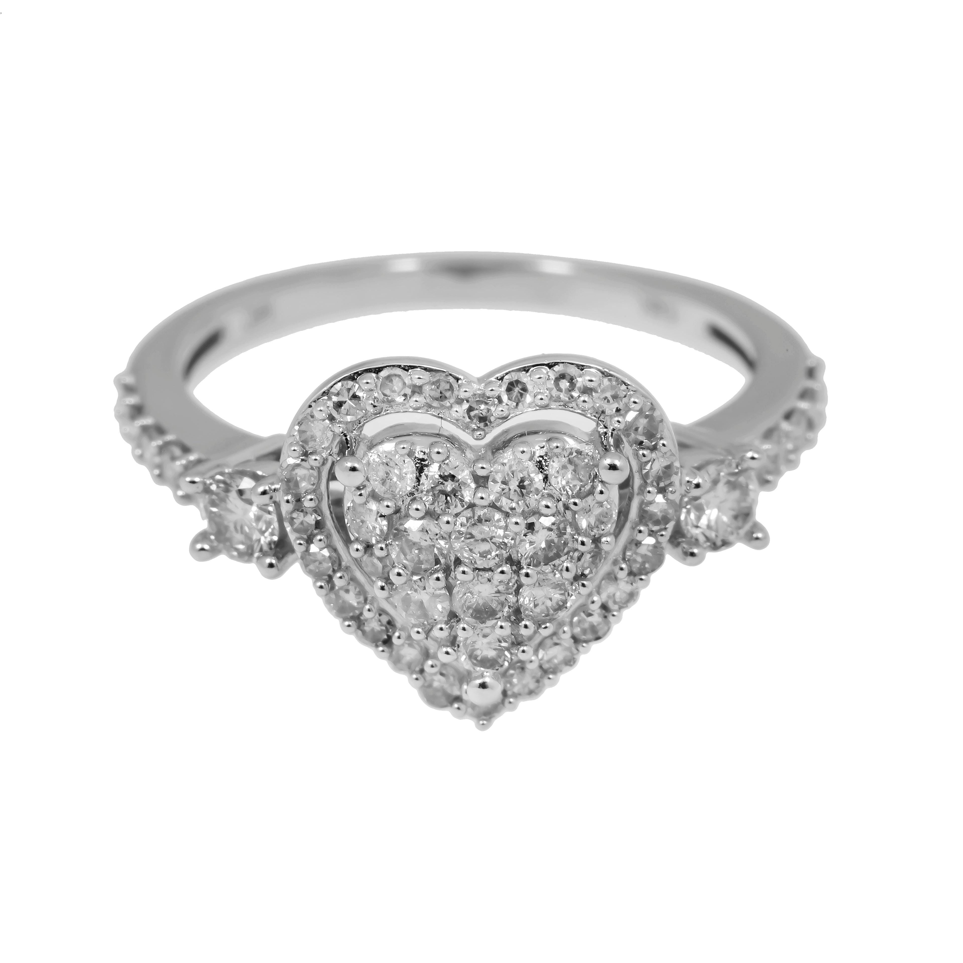 14K GOLD ROUND DIAMOND HEART RING 0.95 CT