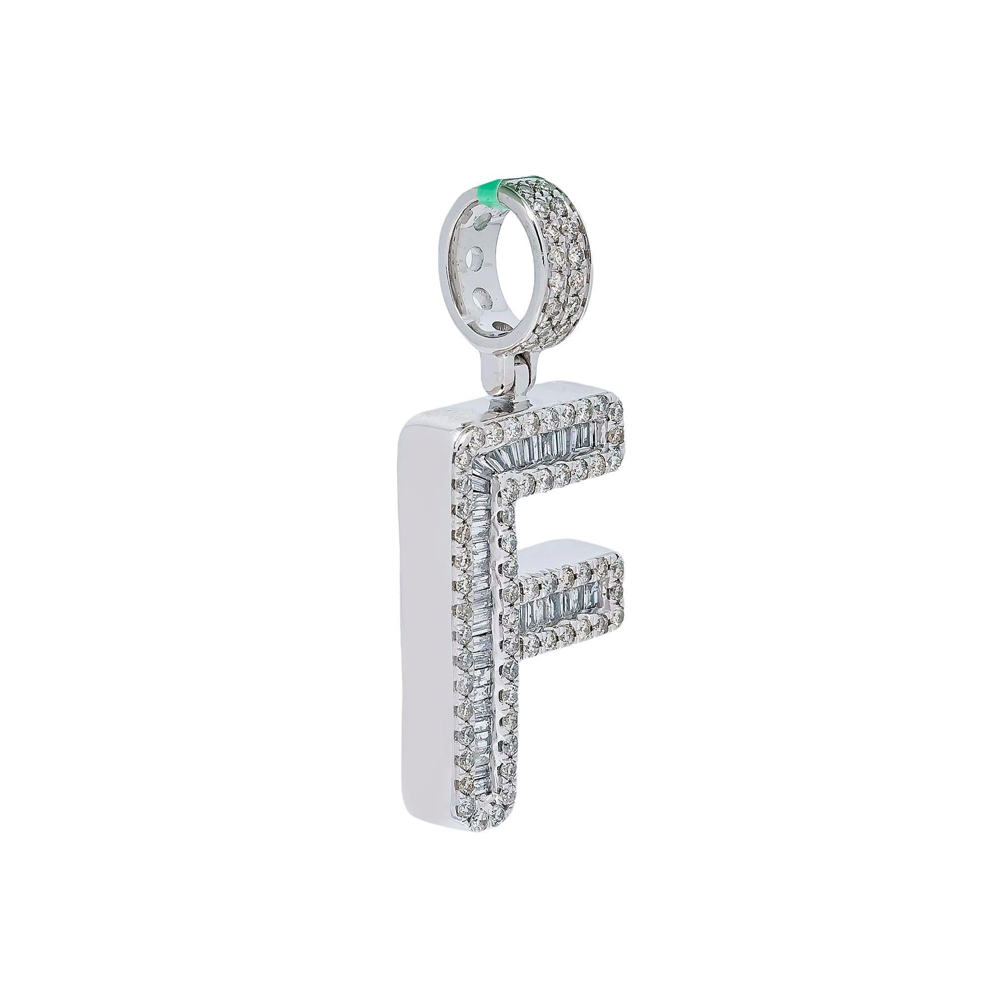 10K WHITE GOLD LETTER F PENDANT WITH 2.35 CT DIAMONDS