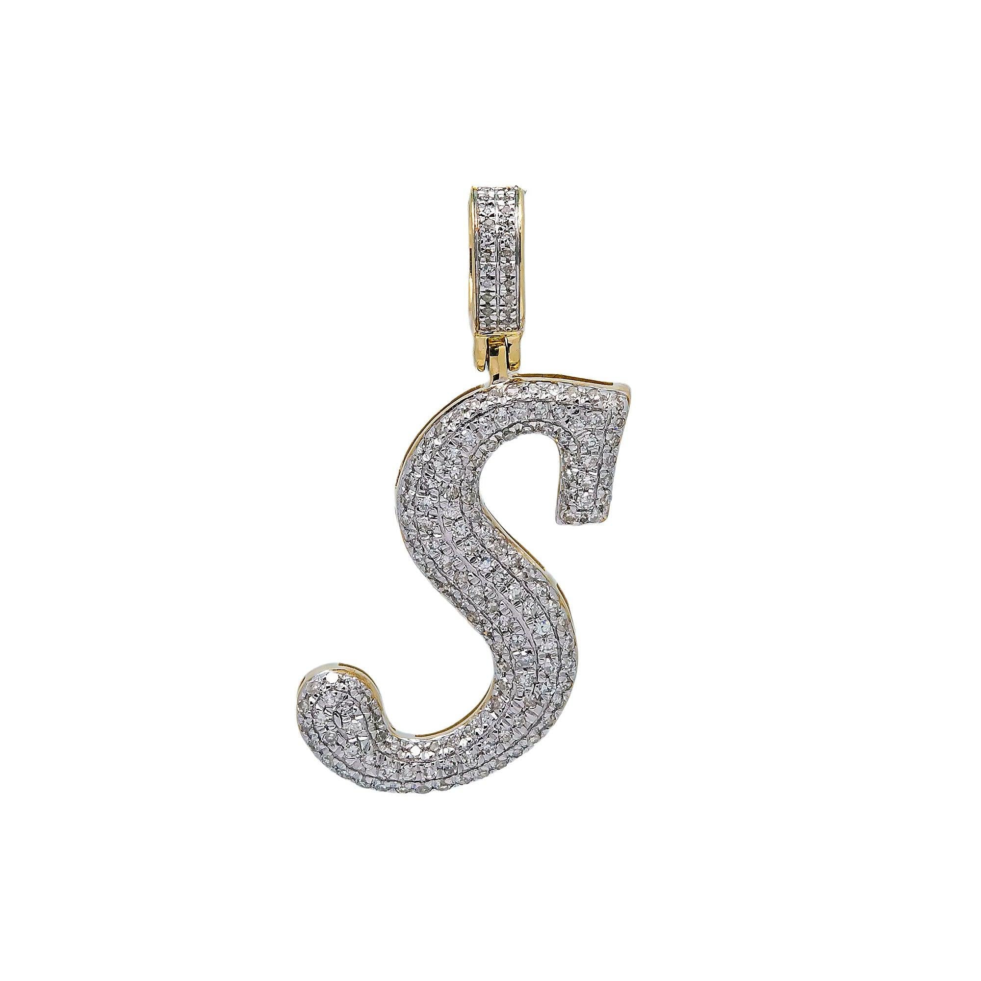 10K YELLOW GOLD LETTER S PENDANT WITH 1.38 CT DIAMONDS