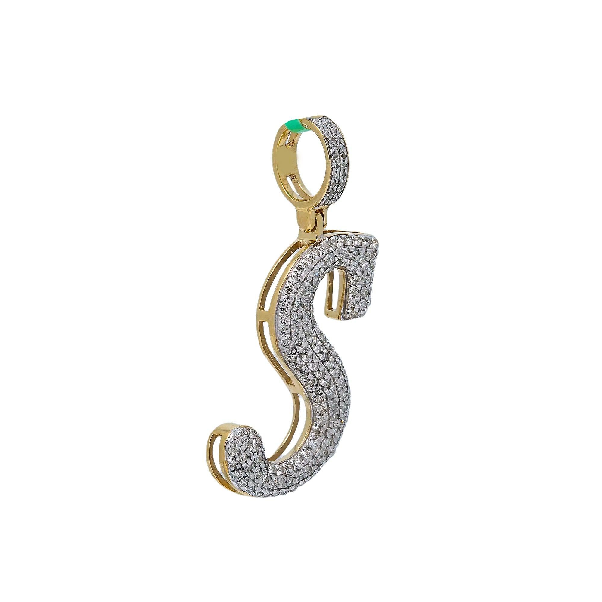 10K YELLOW GOLD LETTER S PENDANT WITH 1.38 CT DIAMONDS