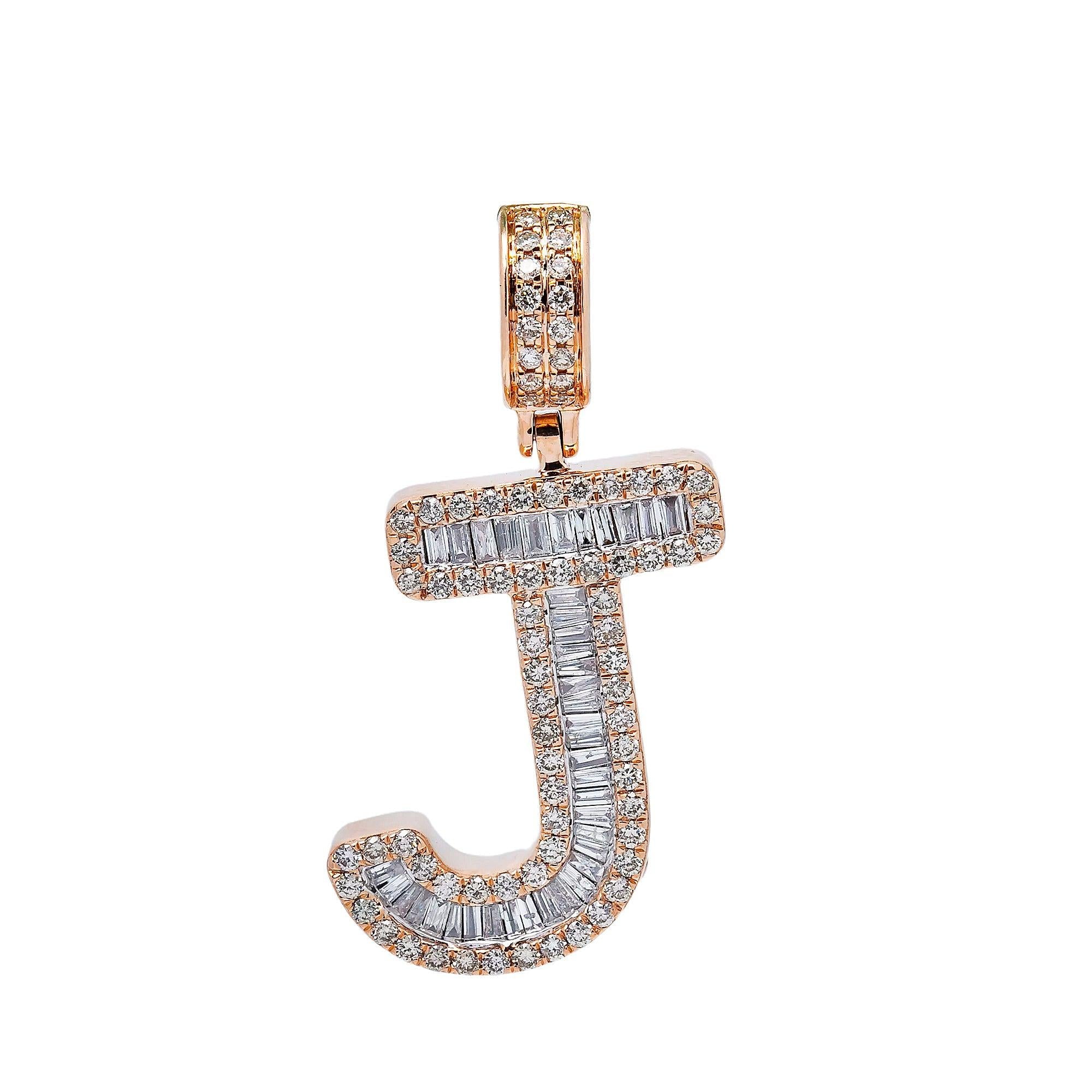 14K ROSE GOLD LETTER J PENDANT WITH 1.44 CT DIAMONDS