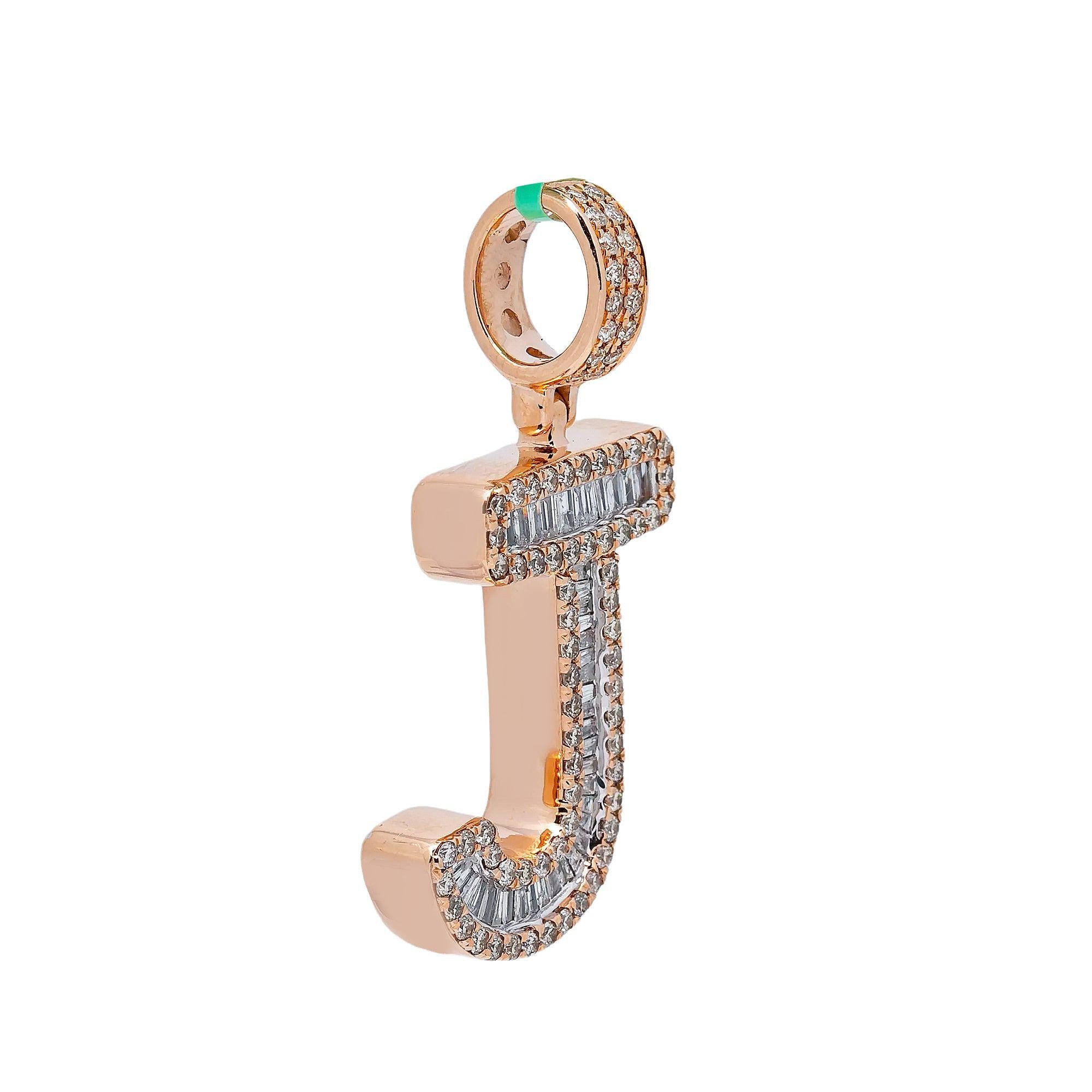 14K ROSE GOLD LETTER J PENDANT WITH 1.44 CT DIAMONDS
