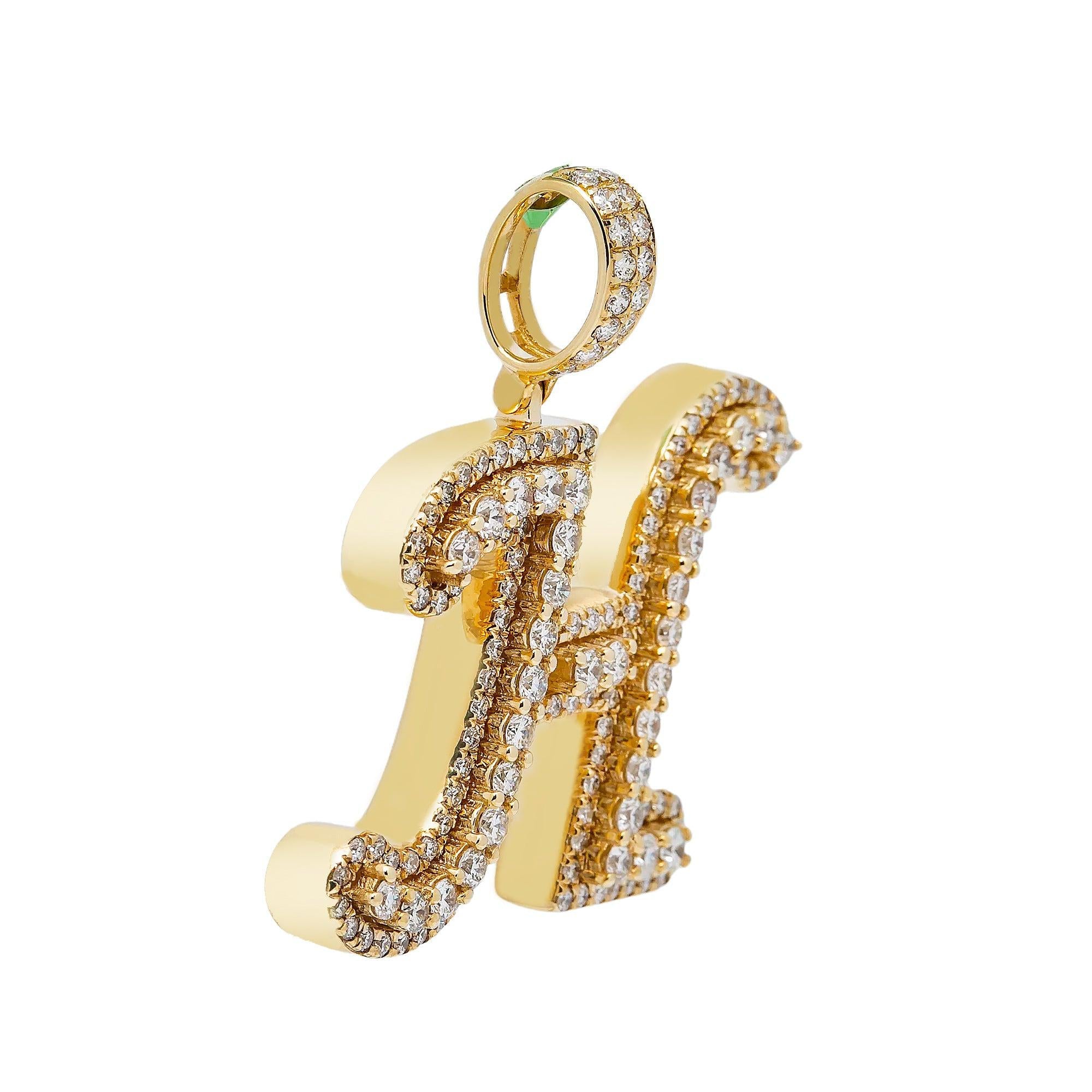 14K YELLOW GOLD LETTER H PENDANT WITH 3.00 CT DIAMONDS