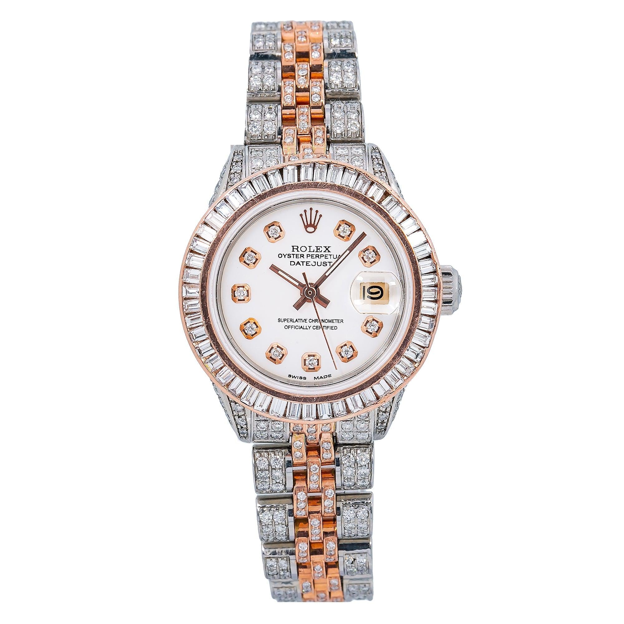 Rolex Datejust 26MM 6917 White Diamond Dial Diamond Bezel Two Tone Full Diamond Jubilee Bracelet