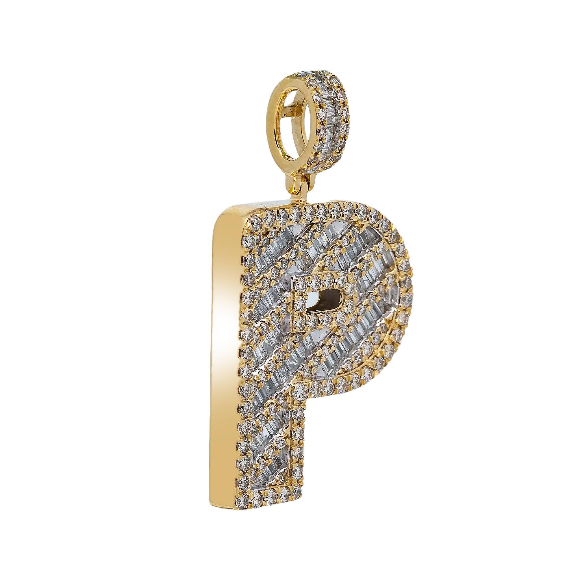 14K YELLOW GOLD LETTER P PENDANT WITH 2.60 CT DIAMONDS