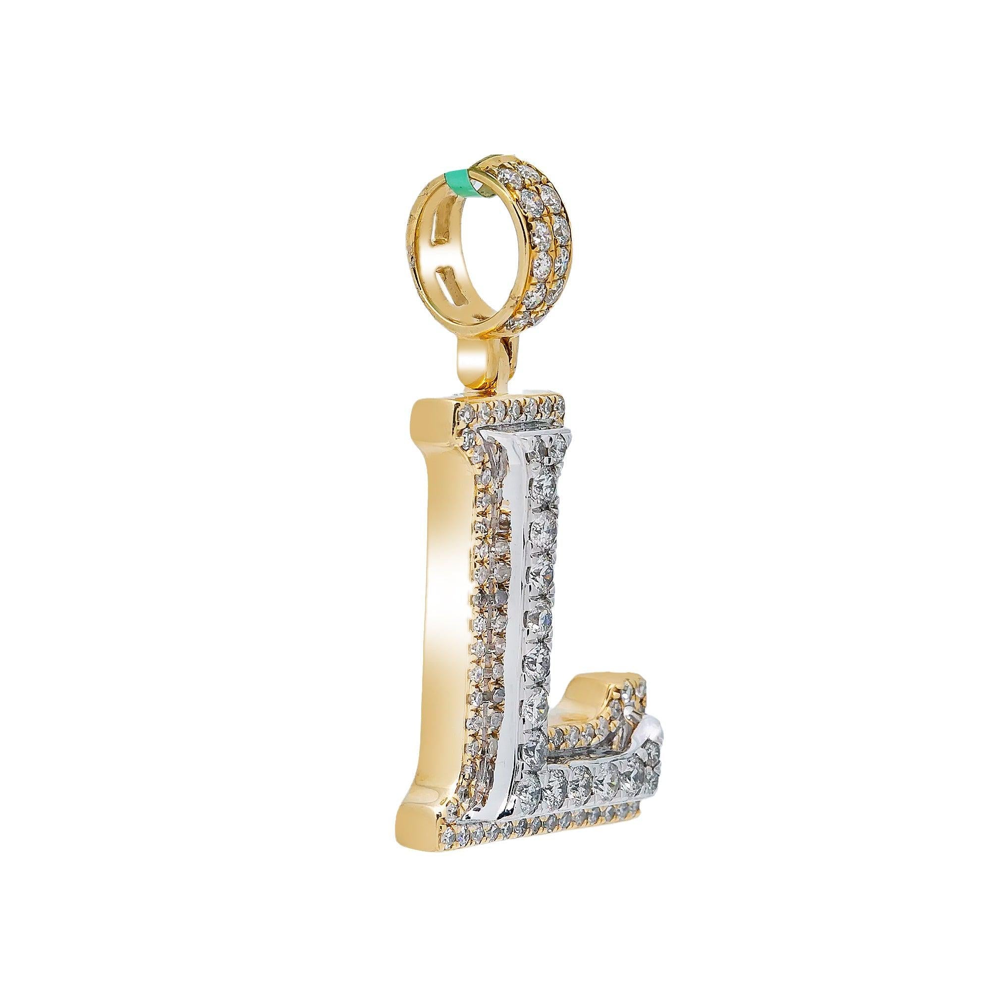14K YELLOW GOLD LETTER L PENDANT WITH 2.60 CT DIAMONDS