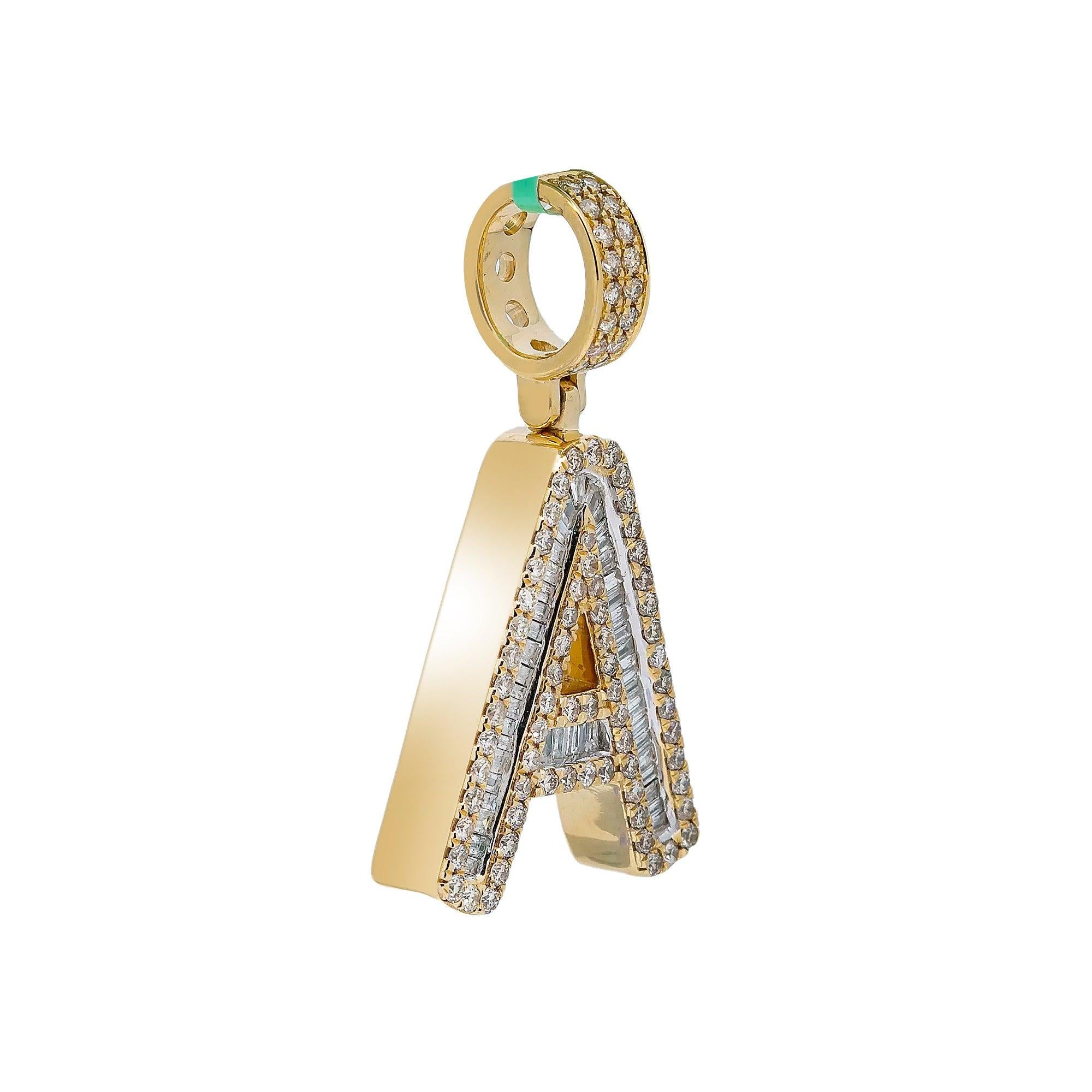 14K YELLOW GOLD LETTER A PENDANT WITH 1.60 CT DIAMONDS